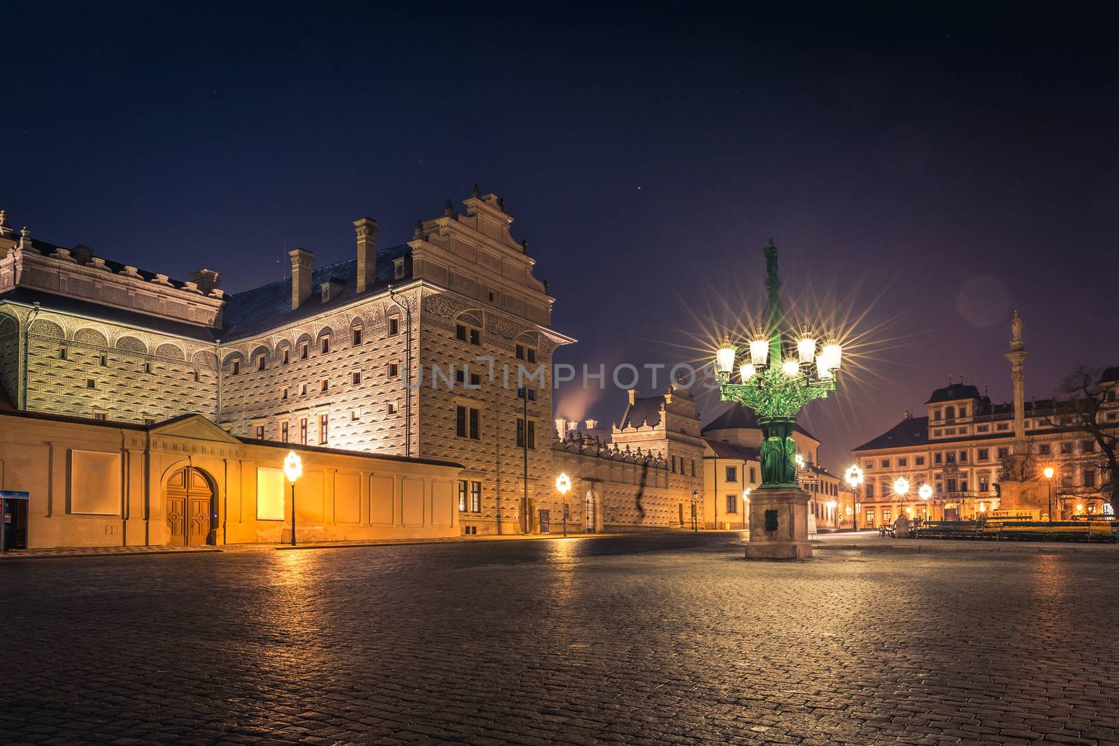 Historical center of Prague at night. Hradcanske namesti. by petrsvoboda91