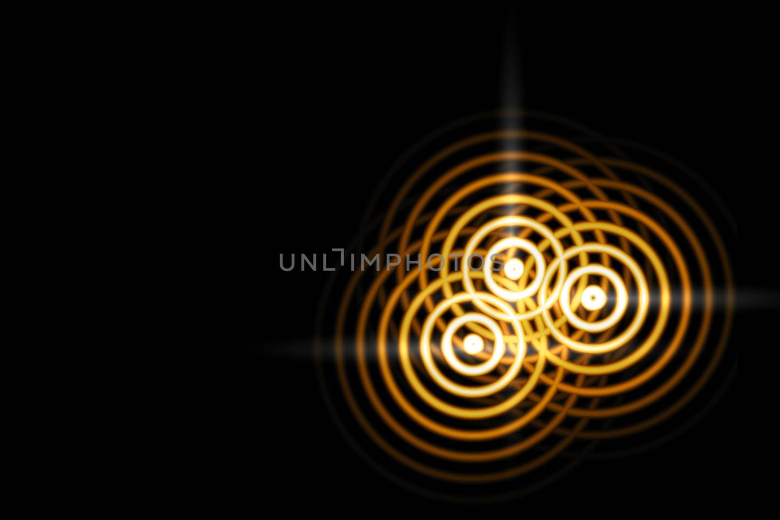Abstract light background, gold sound waves oscillating with circle ring