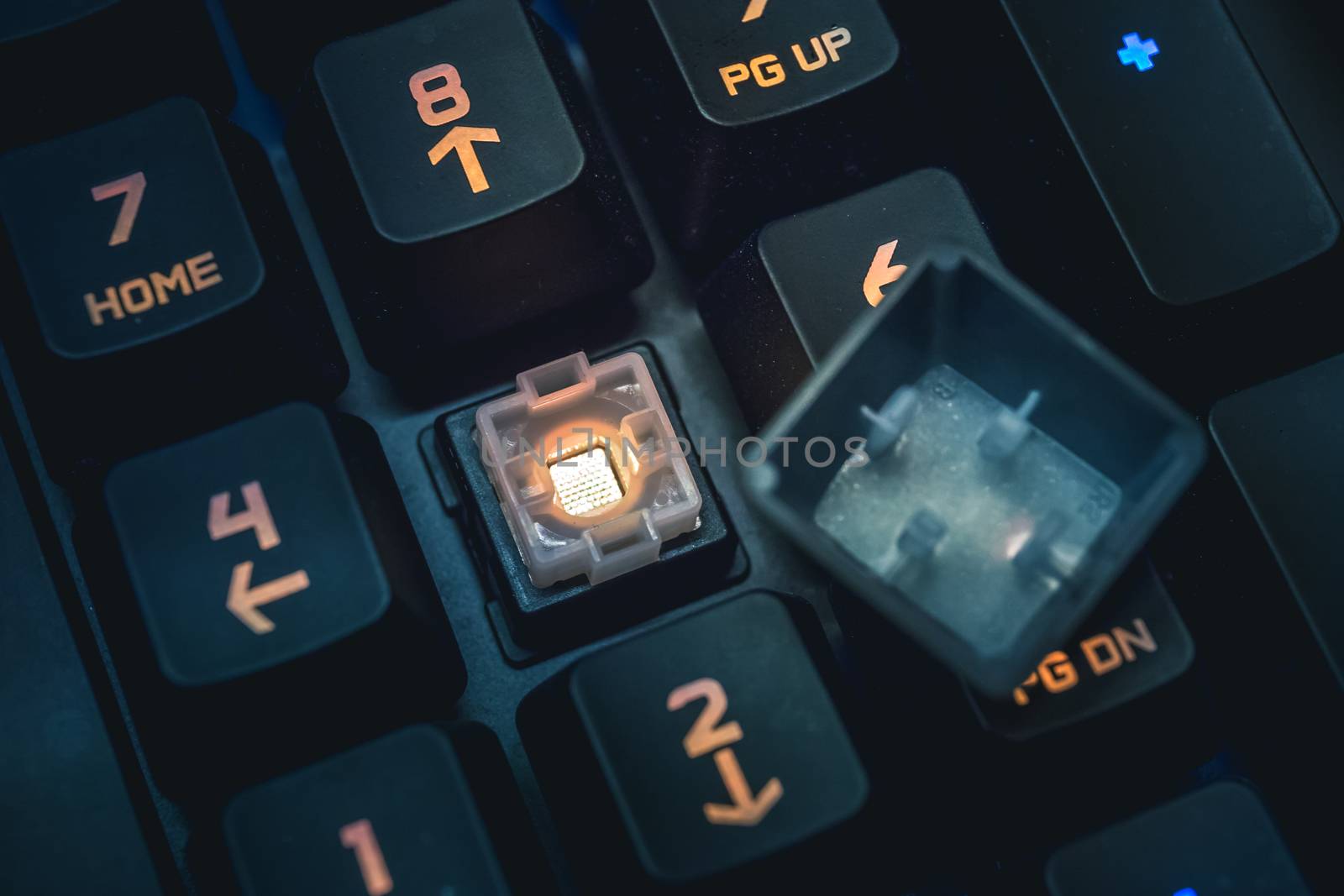 Romer-G backlit mechanical keyboard numerical buttons detail shot. by petrsvoboda91