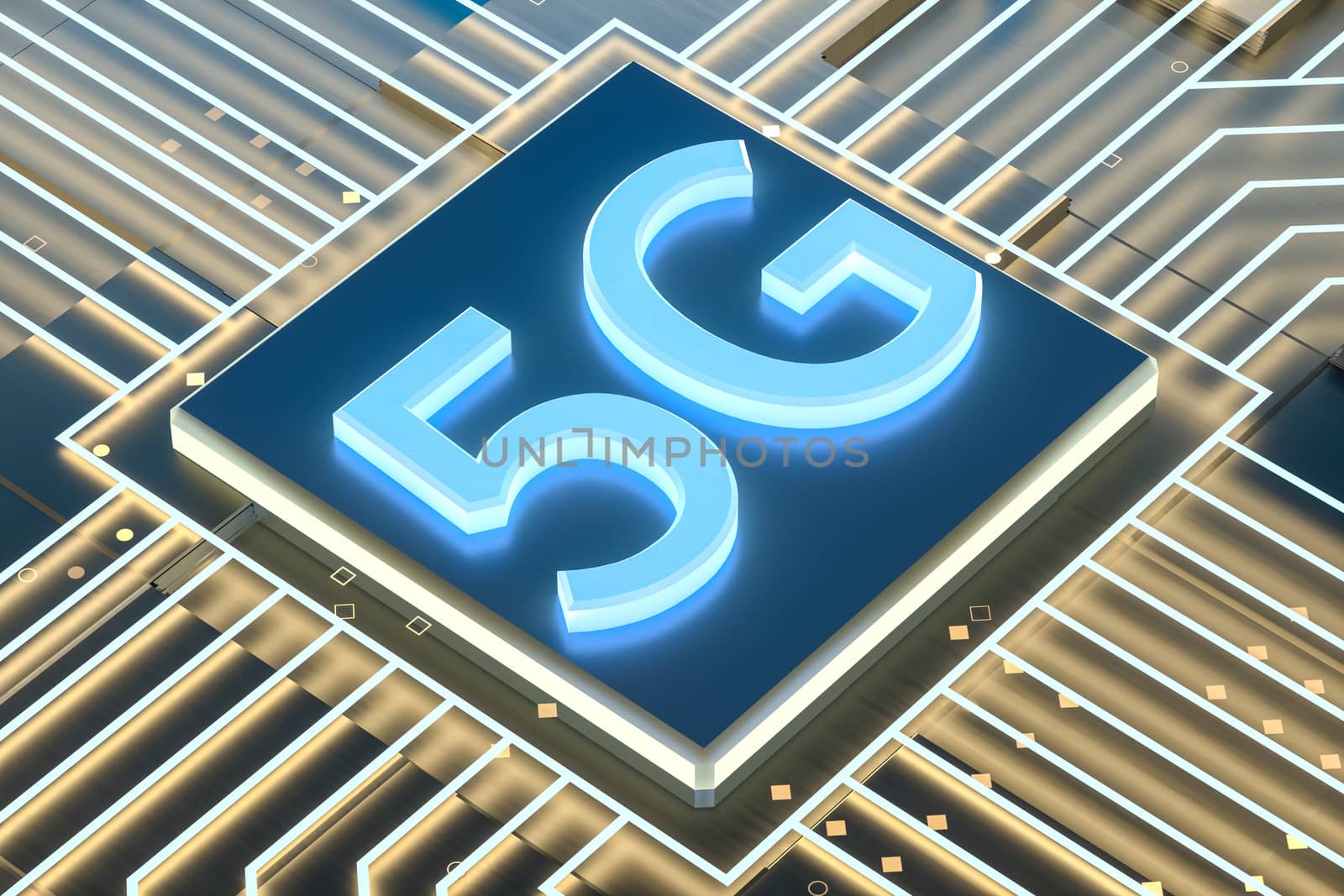 3d rendering, 5g font and circuit background, computer digital image