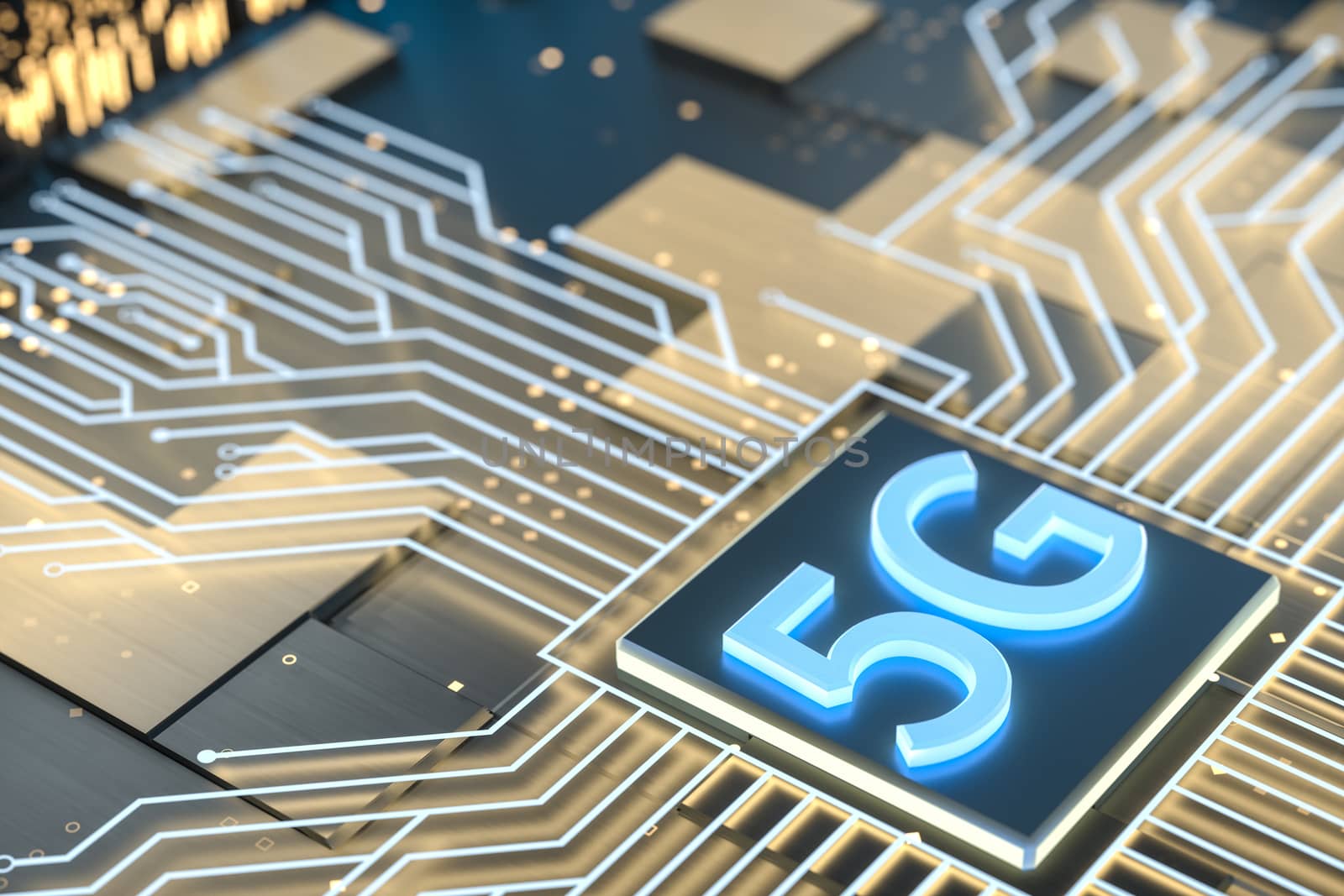 3d rendering, 5g font and circuit background, computer digital image