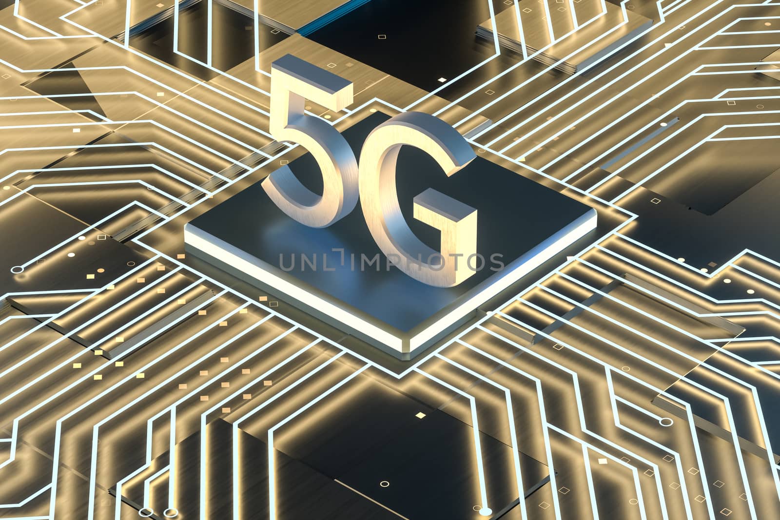 3d rendering, 5g font and circuit background by vinkfan