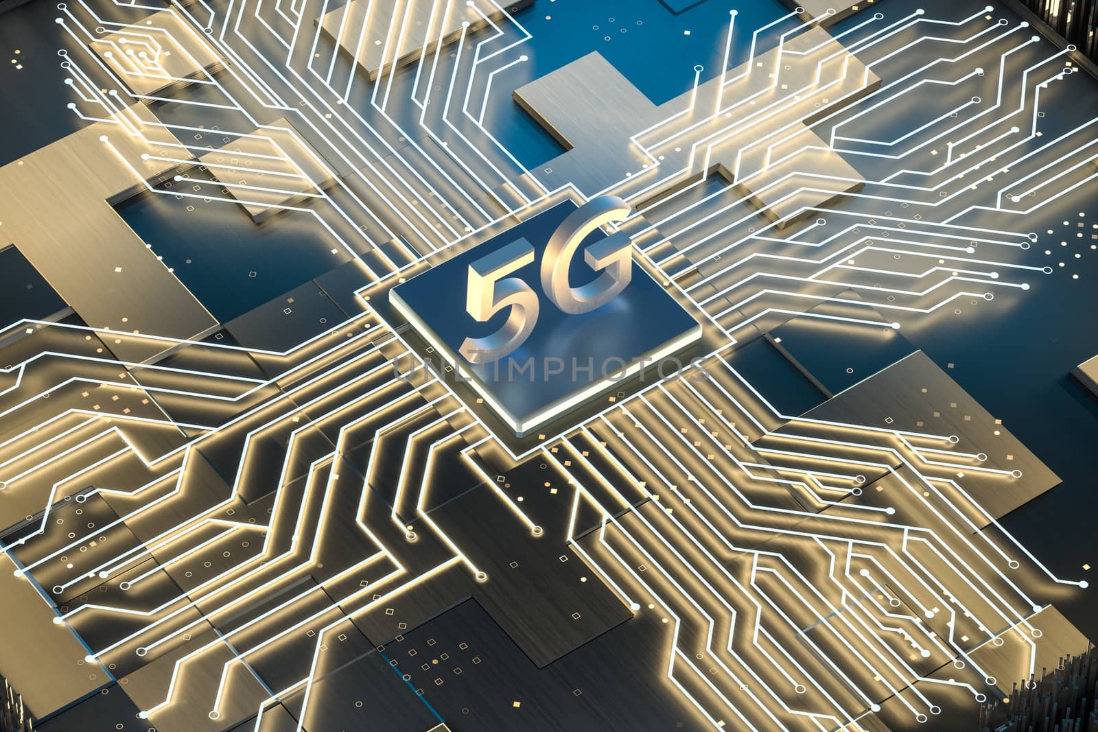 3d rendering, 5g font and circuit background by vinkfan