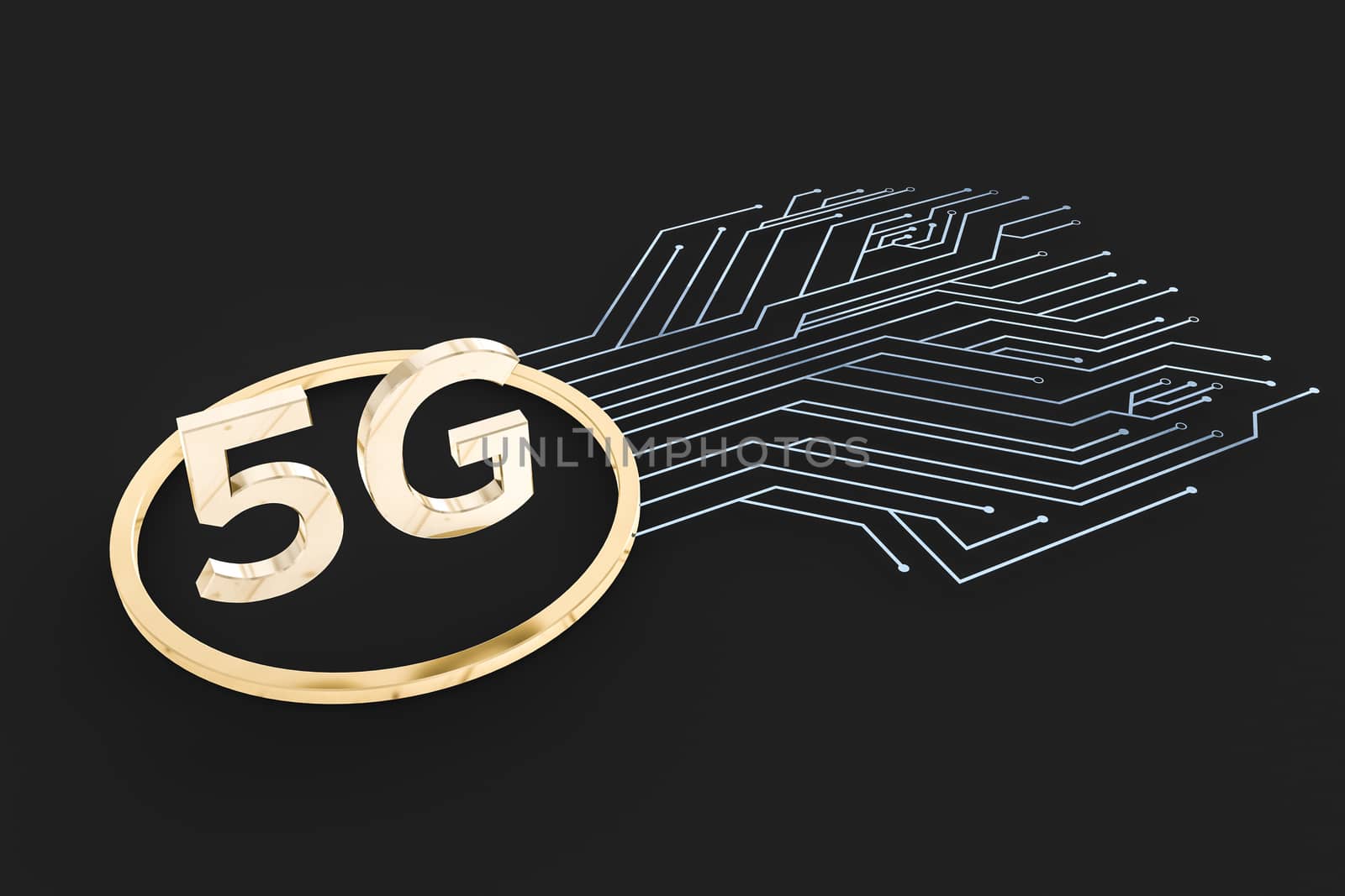 3d rendering, 5g font and circuit background, computer digital image