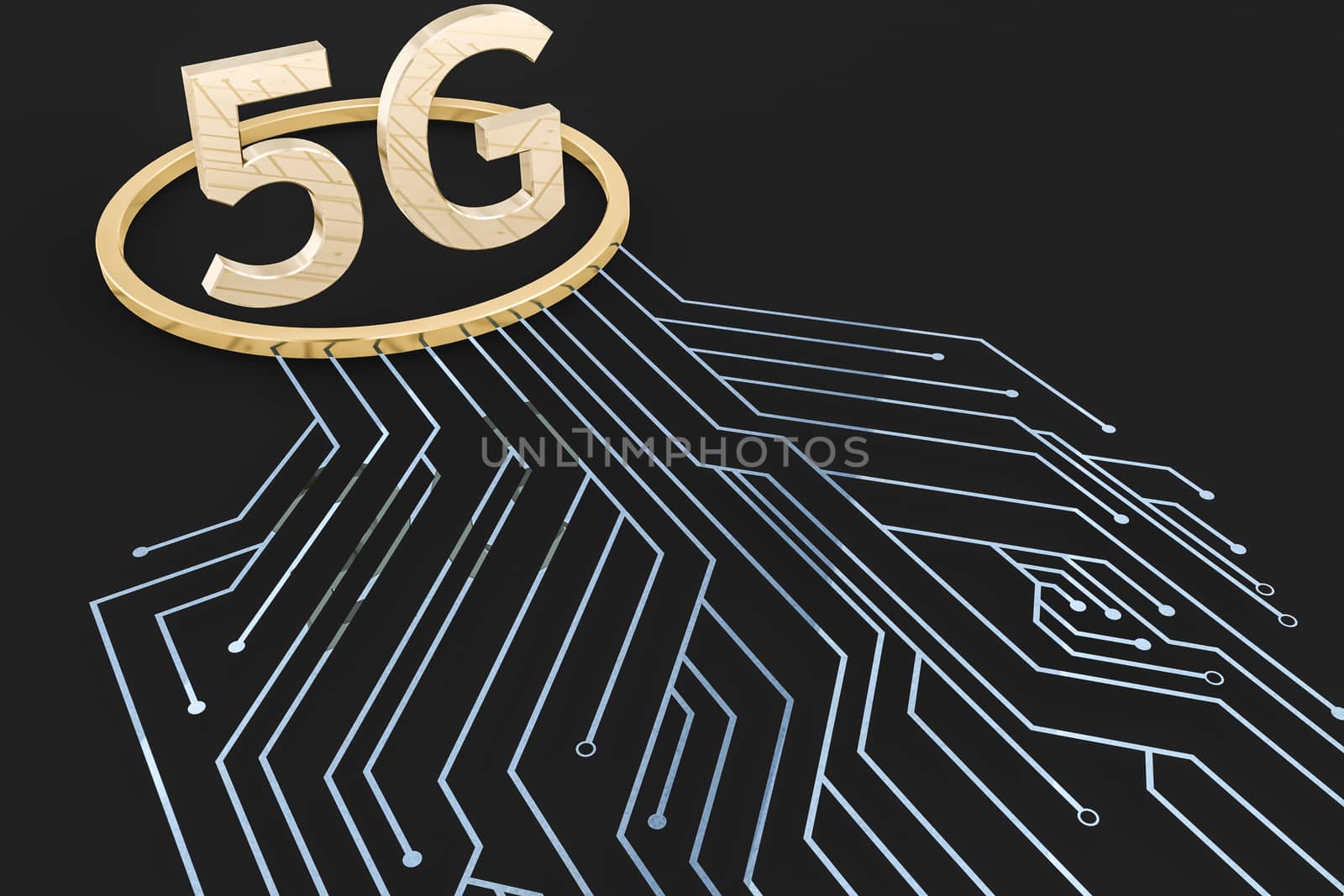 3d rendering, 5g font and circuit background, computer digital image