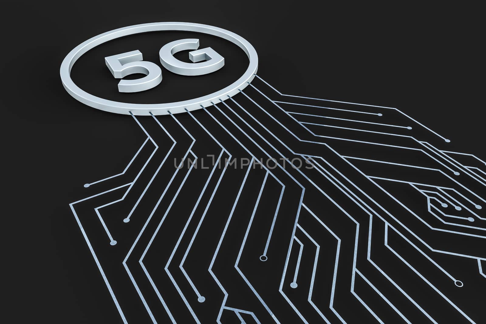 3d rendering, 5g font and circuit background by vinkfan
