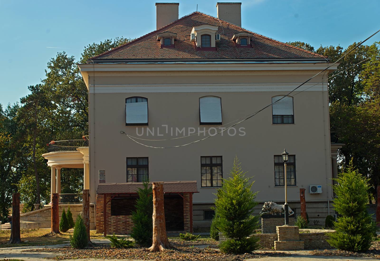 SRPSKA CRNJA, SERBIA, OCTOBER 14th 2018 - Outside view on villa with doors by sheriffkule