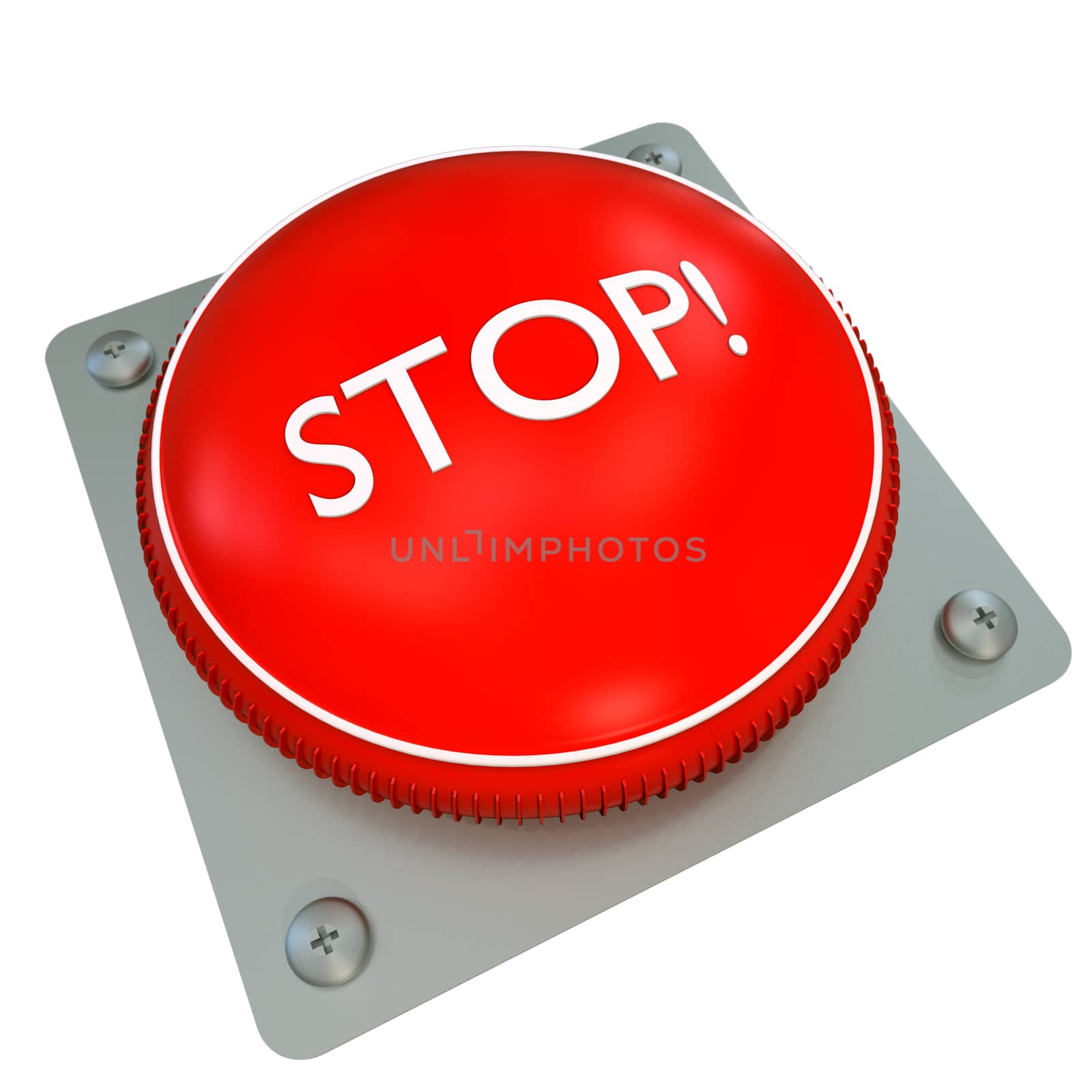 Stop Button isolated on the white background. 3d illustration.