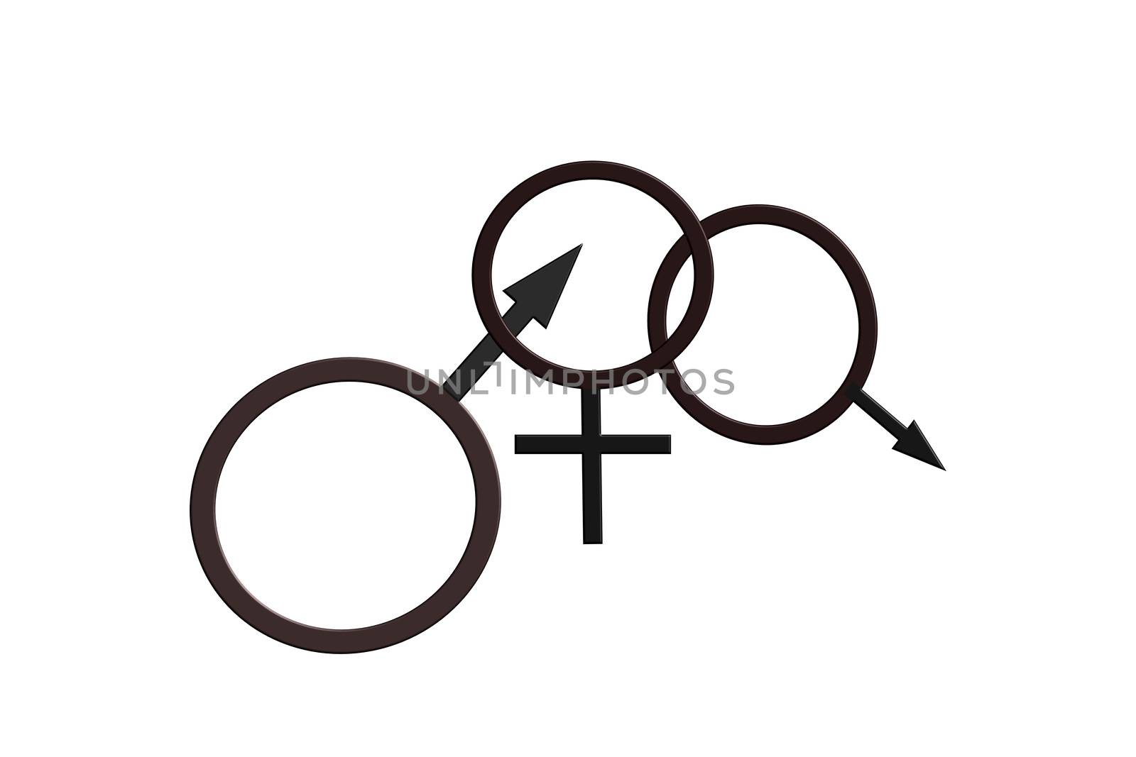 Biological Character Man, Woman, Man.Cuckold Logo Symbol Tattoo in Black - Sexy Cuckolding.
