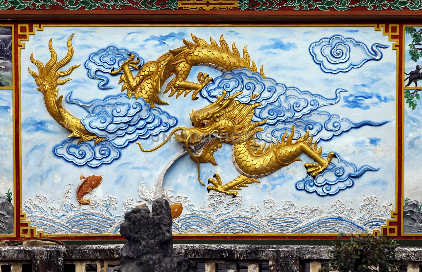 Dragon sculpture decoration of a temple in Vietnam