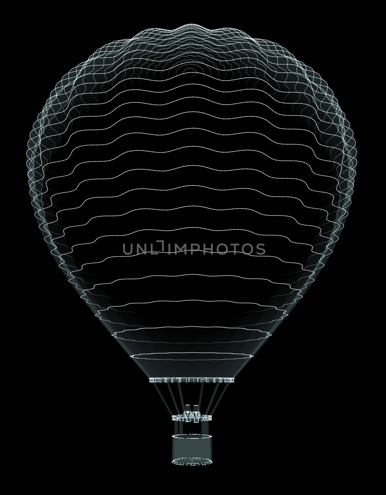 Hot Air Red balloon isolated on black background. Plexus effect. 3D illustration