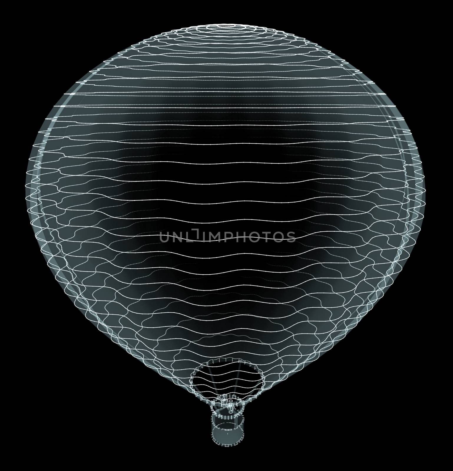 Hot Air Red balloon isolated on black background. Plexus effect. 3D illustration