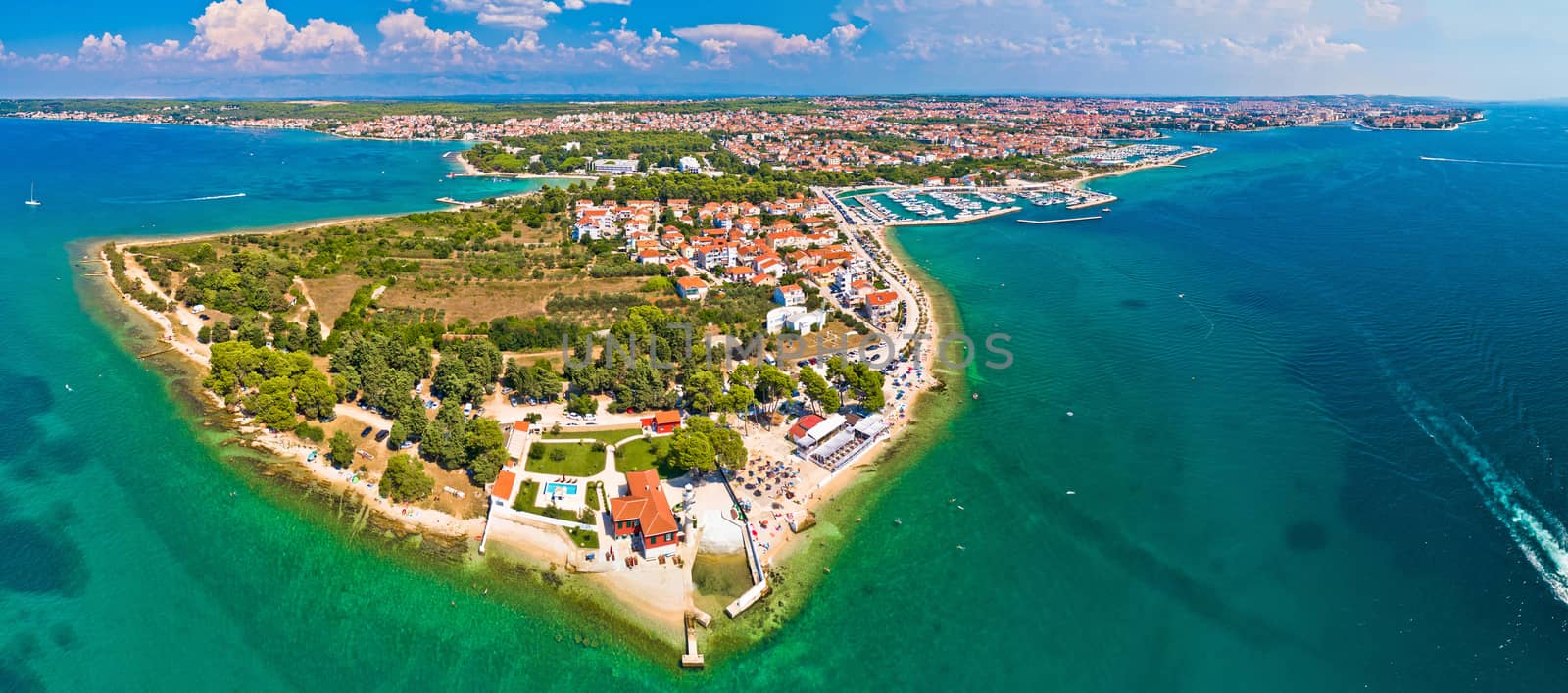 Puntamika peninsula of Zadar aerial panoramic view, Dalmatia region of Croatia