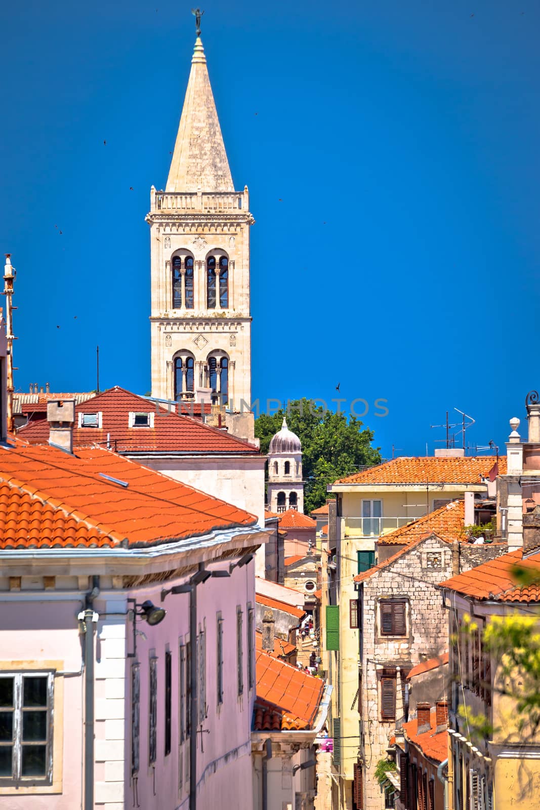 Historic Zadar tower and Kalelarga street view, Adriatic coast in Dalmatia region Croatia