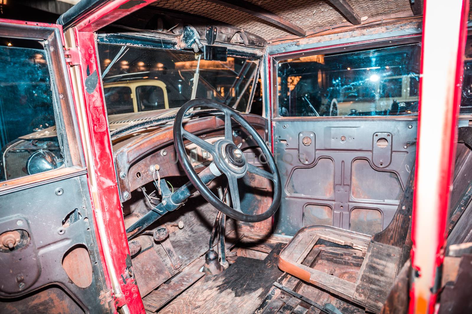 Broken Old Car Interior, Vintage, first car. by petrsvoboda91