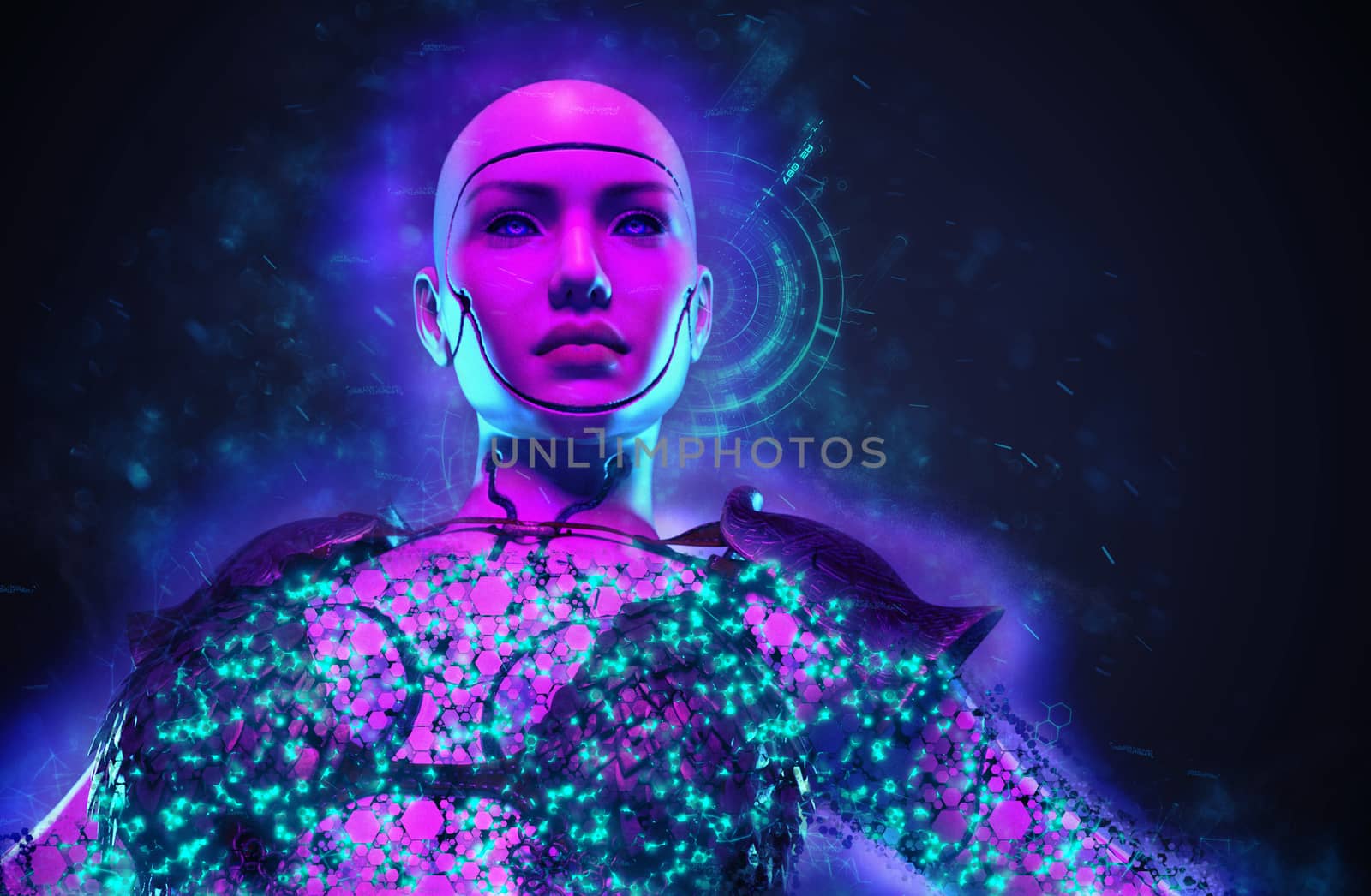 Imaginary female robot warrior - 3D rendering