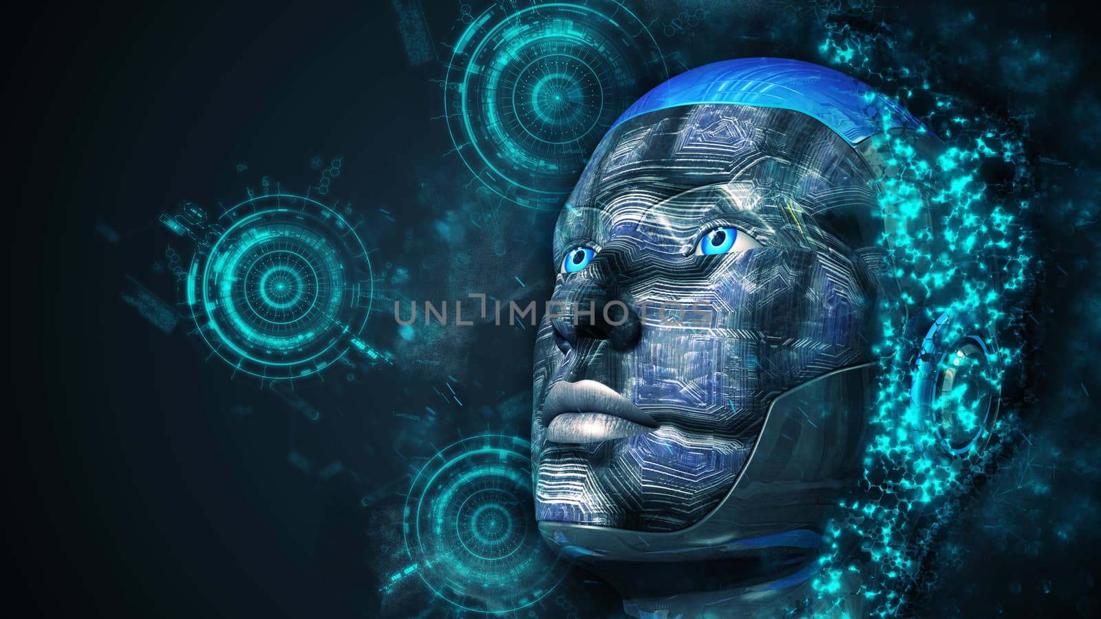 Cyborg woman with technology background - 3D rendering