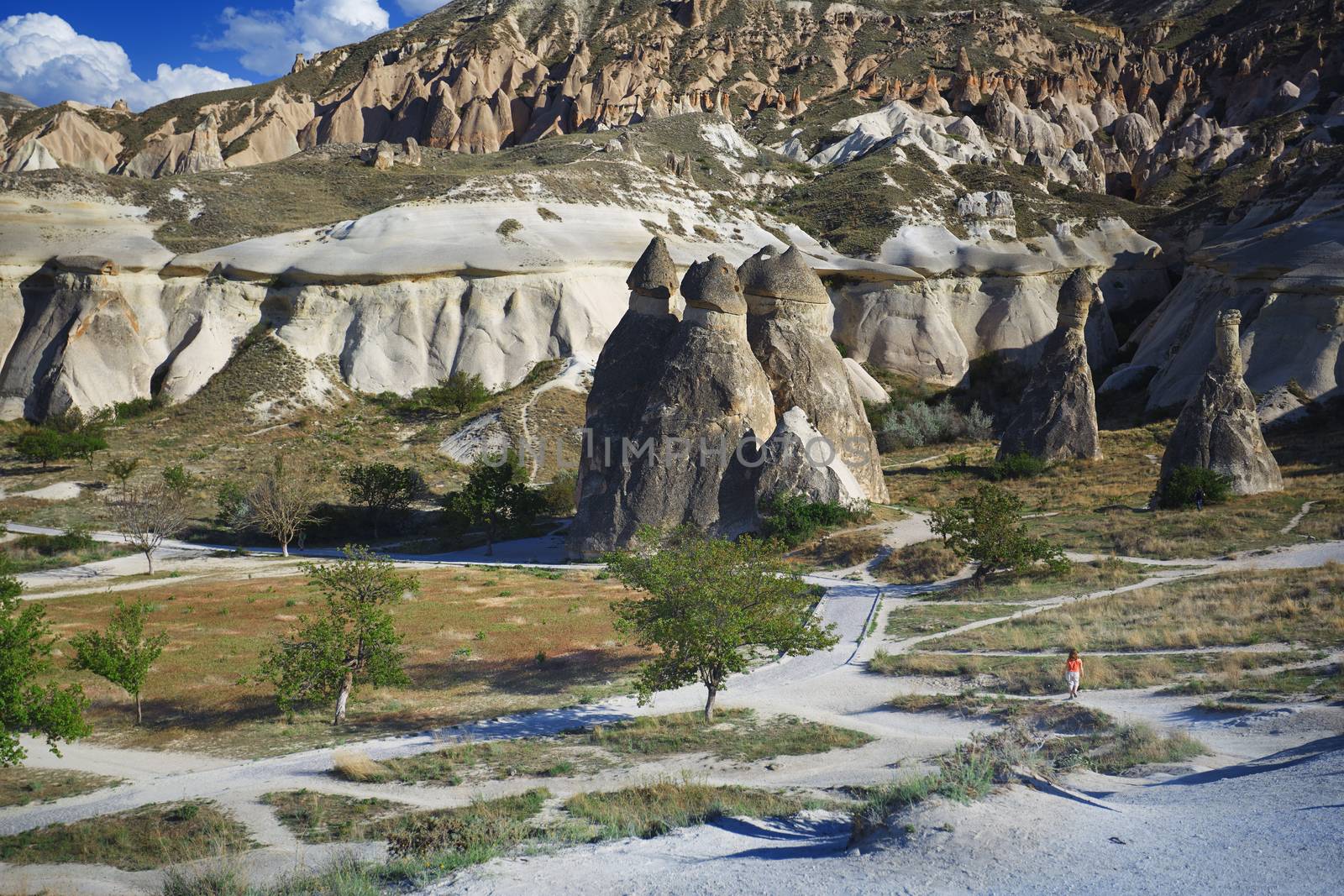 Limestone and tuff rock formations in Cappadocia, Turkey