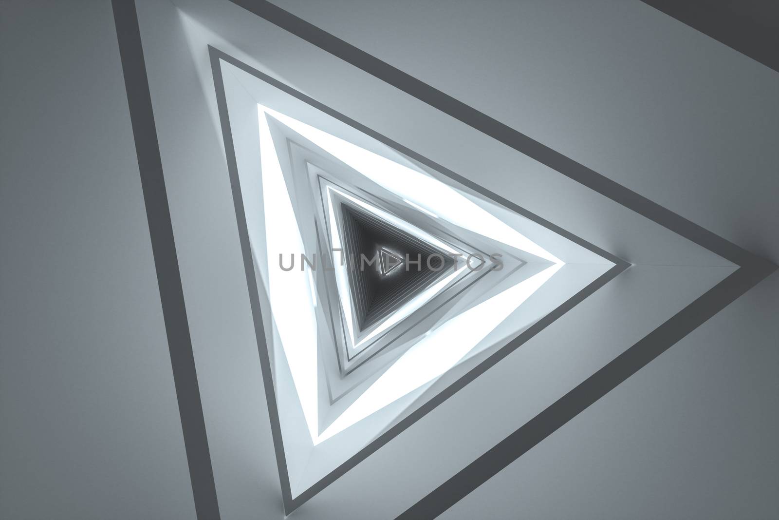 3d rendering, triangle tunnel with glowing lines background by vinkfan