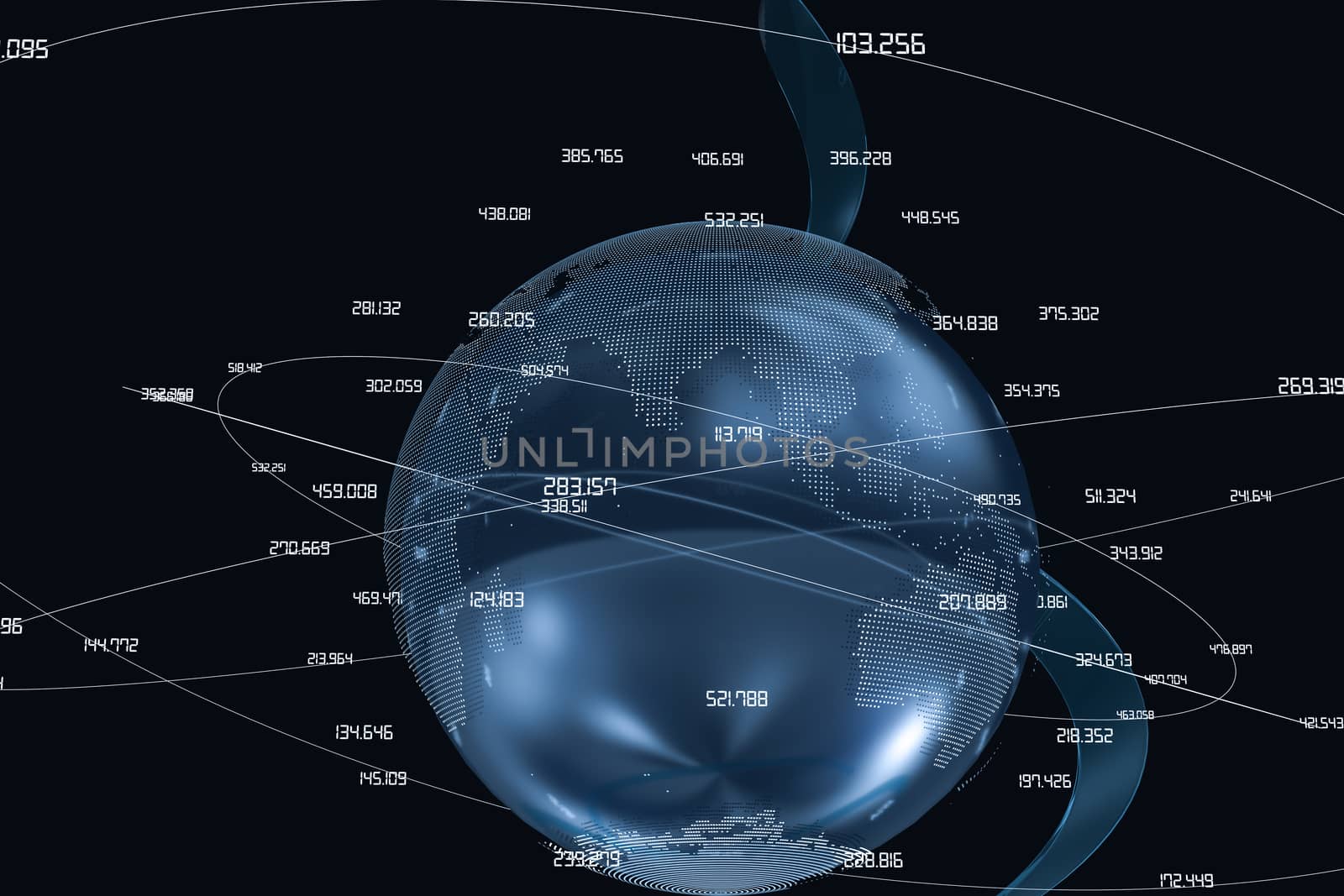 Computer digital drawing, blue background, data and earth graphics