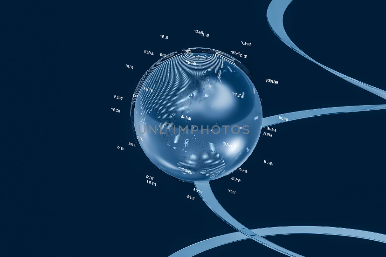 Computer digital drawing, blue background, data and earth graphics