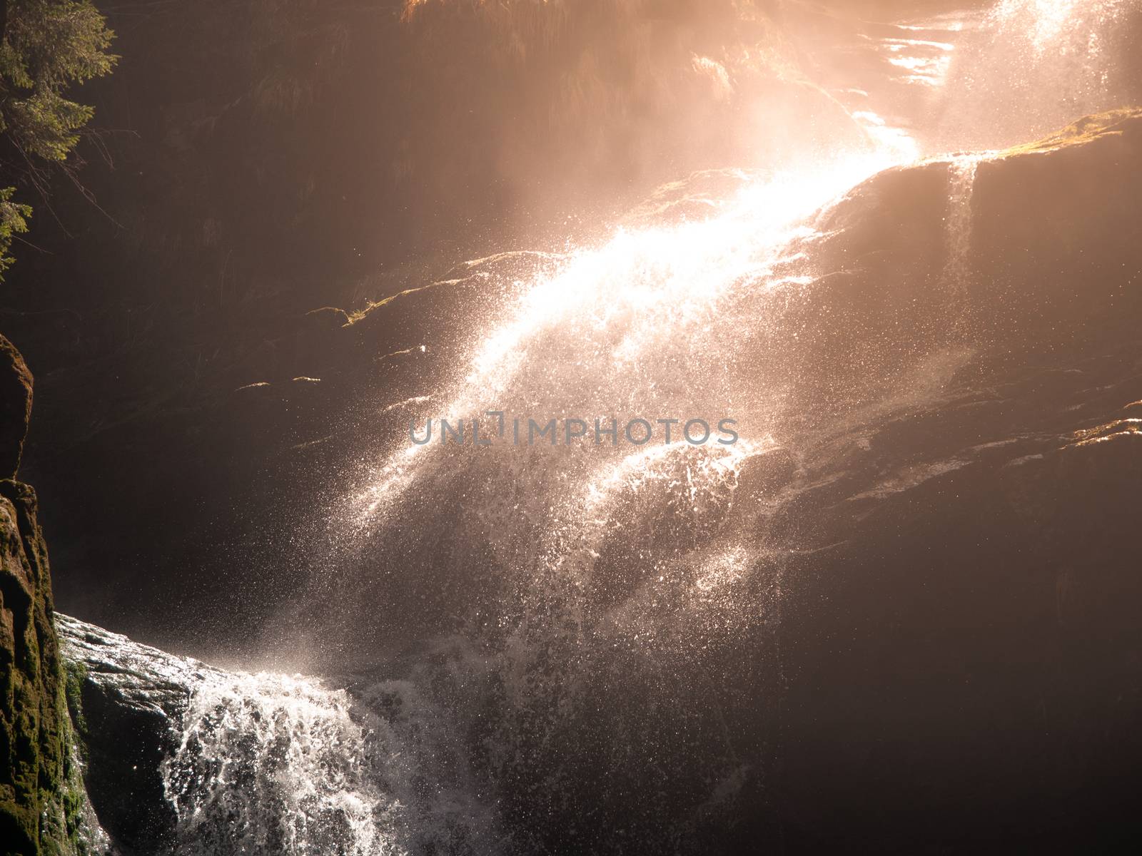 Kamienczyk waterfall near Szklarska Poreba in Giant mountains or Karkonosze, Poland. Detailed view.