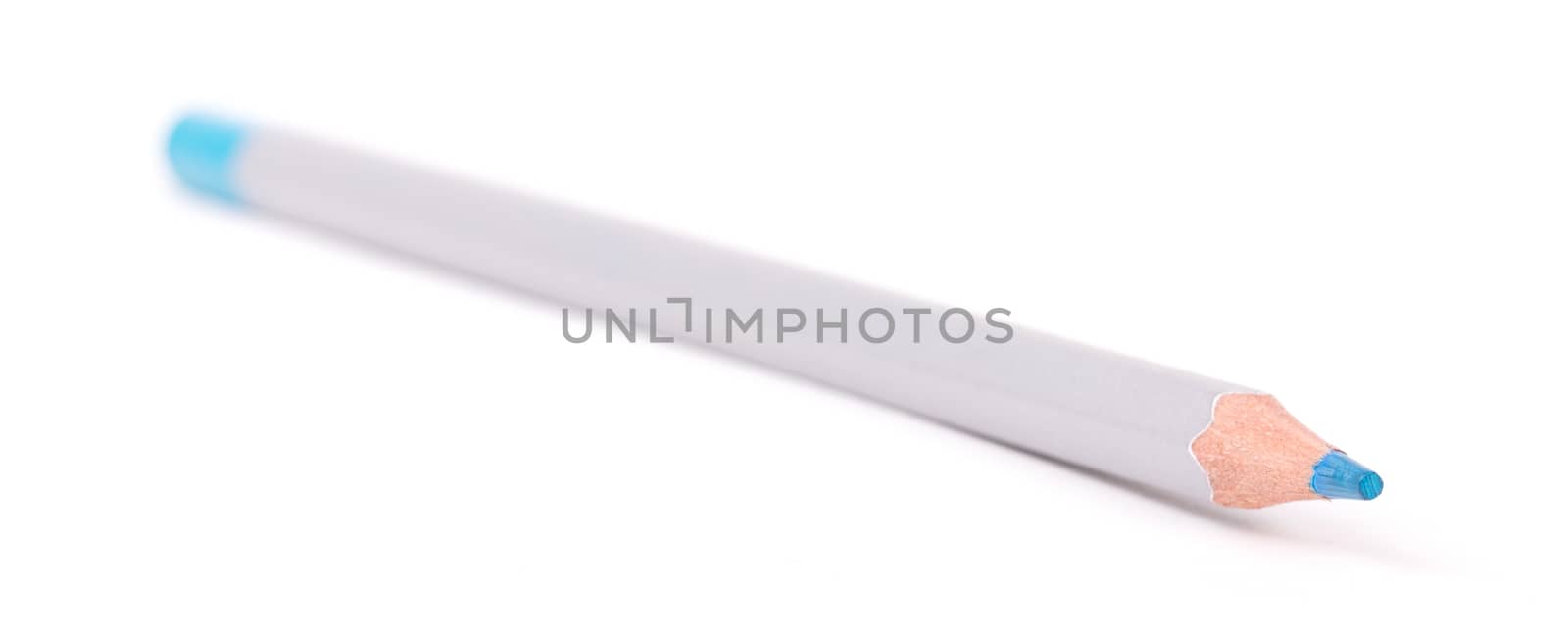 Wooden color pencil, selective focus, isolated on a pure white background - blue