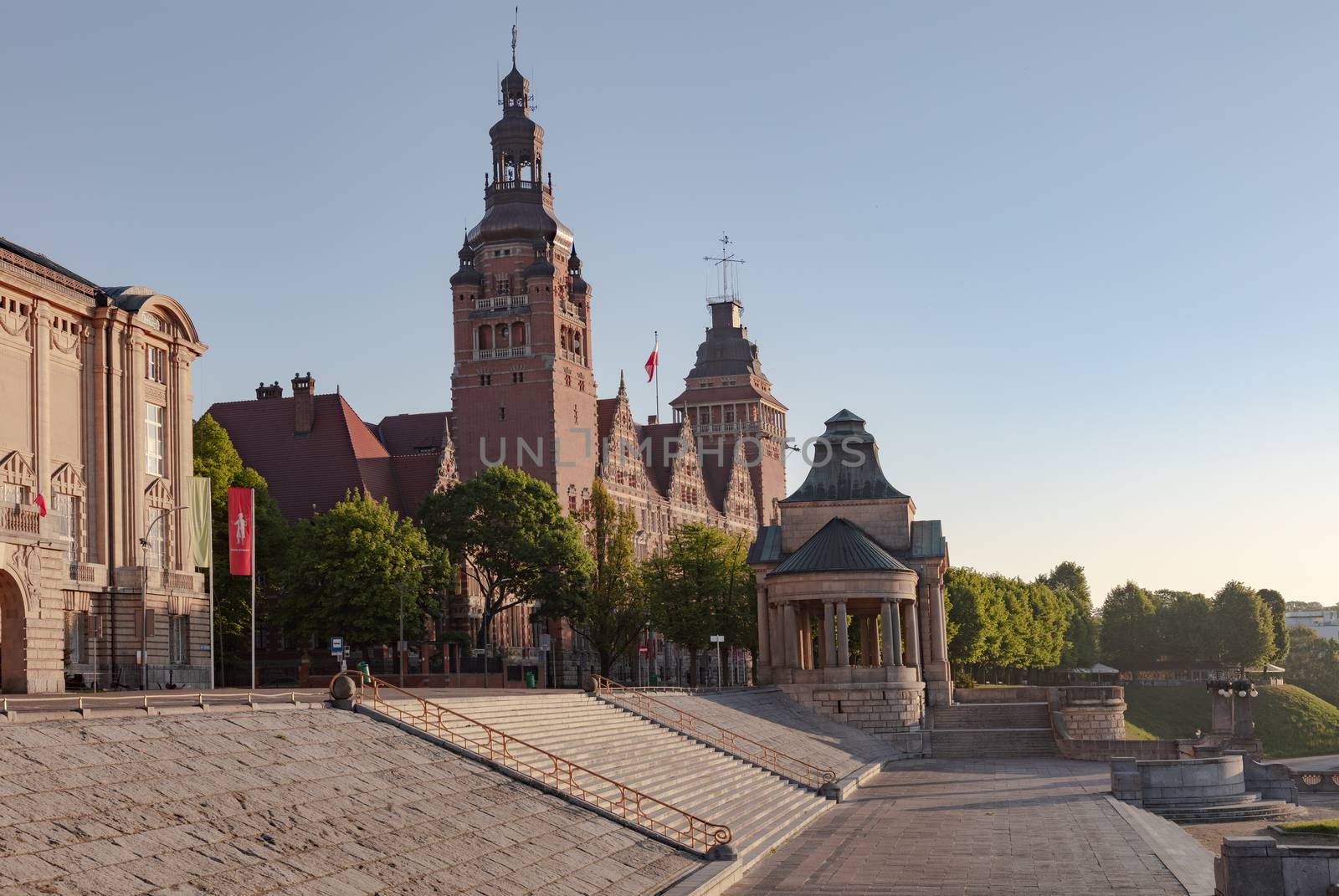 Hackenterasse in Stettin on a spring morning