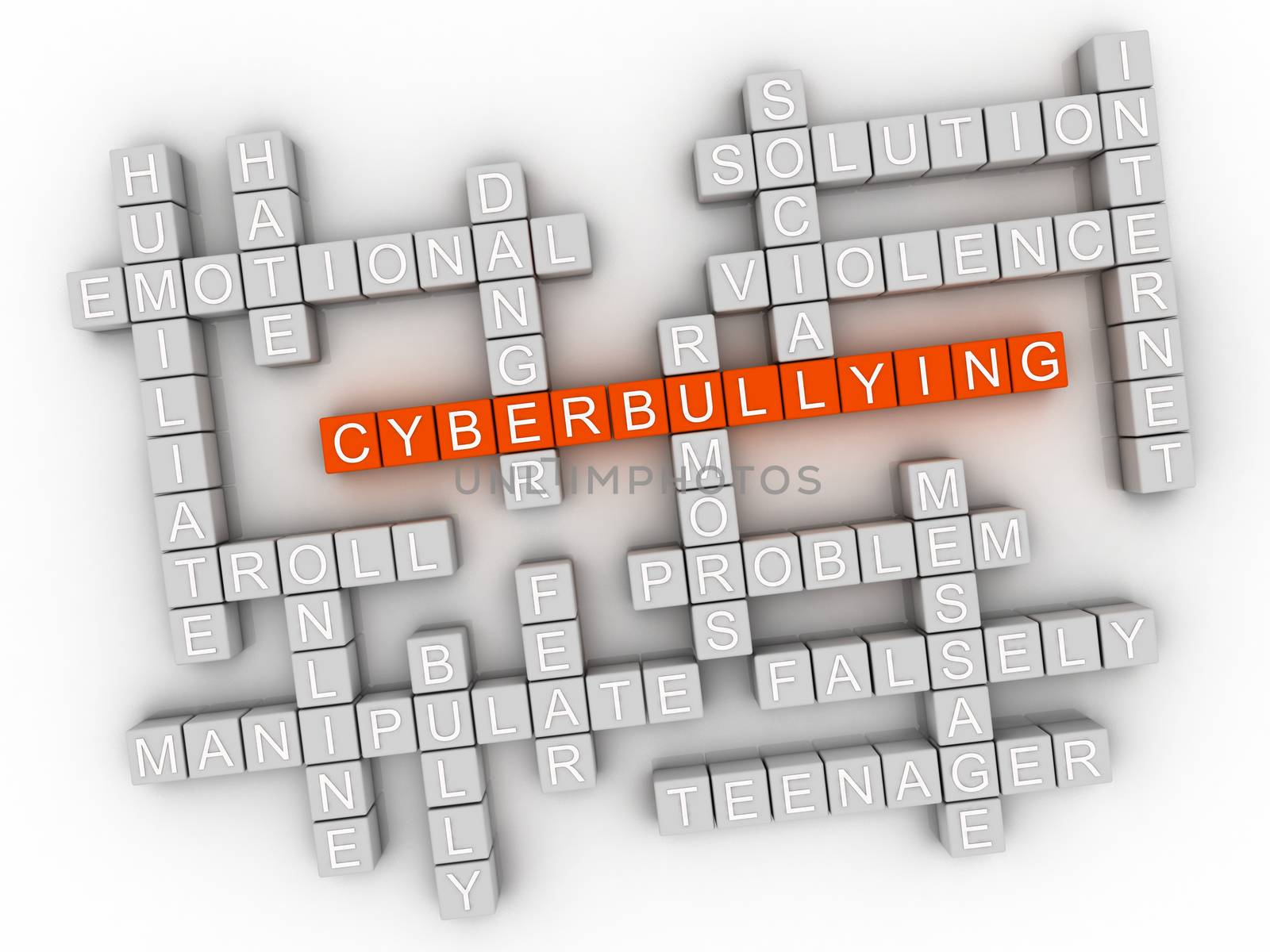 3d Cyberbullying word cloud concept - Illustration by dacasdo