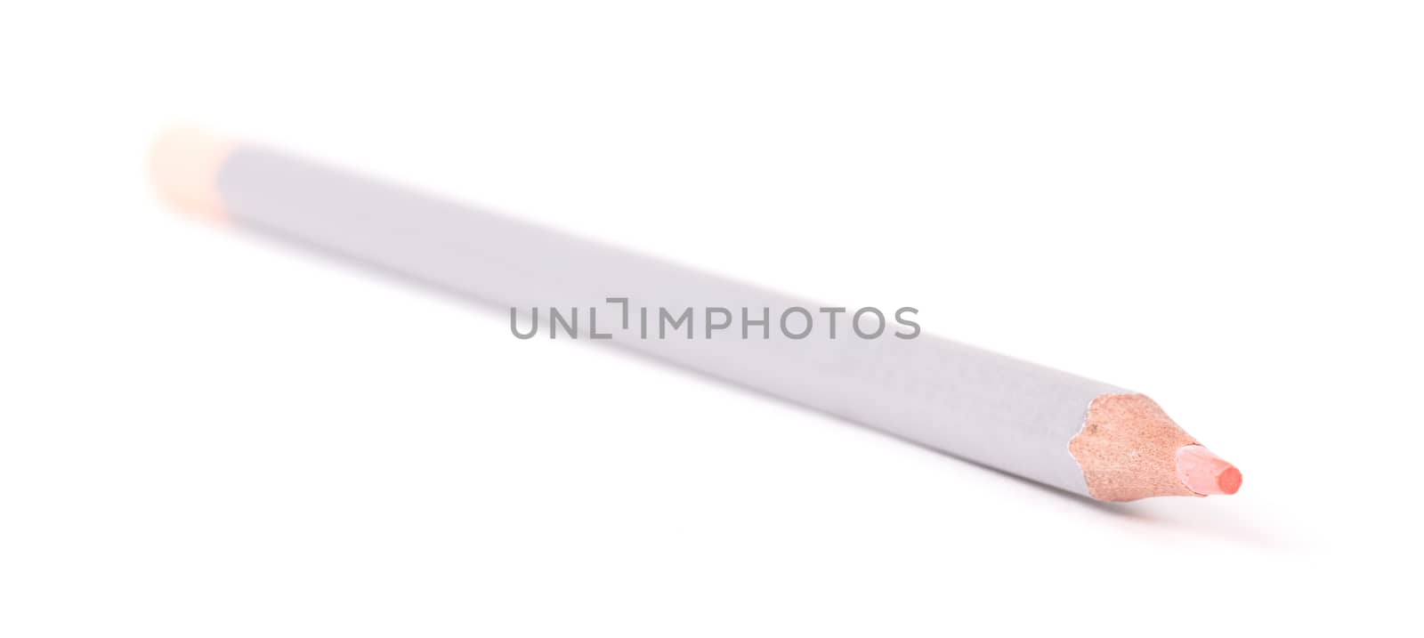 Wooden color pencil, selective focus, isolated on a pure white background - orange