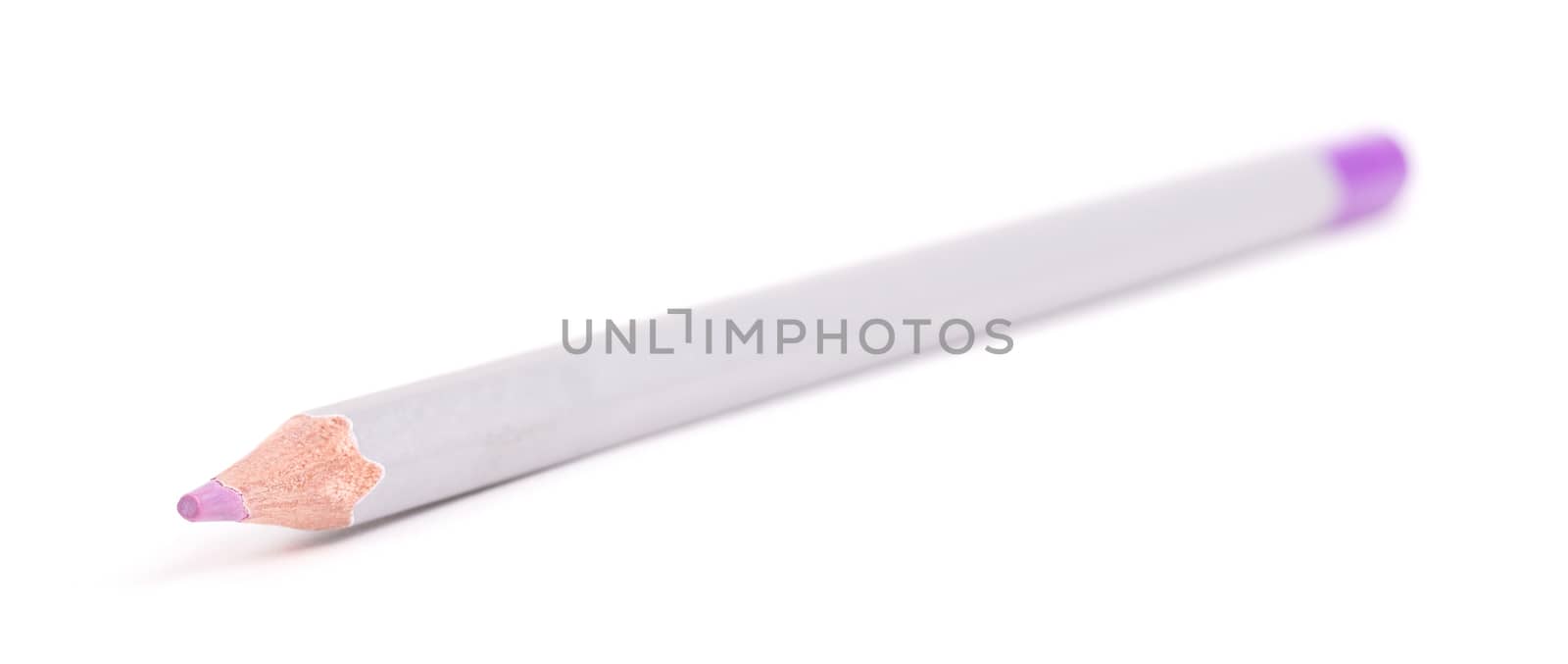 Wooden color pencil, selective focus, isolated on a pure white background - purple