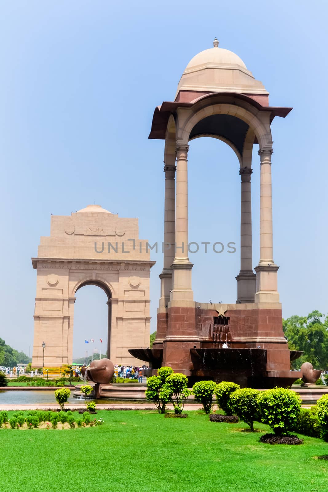 Rajpath, Raisina Hill, New Delhi, India January 2019: The Canopy lies 150 meters from the India Gate. The vacant canopy, constructed in red sandstone, is a symbol of British’s retreat from India. by sudiptabhowmick