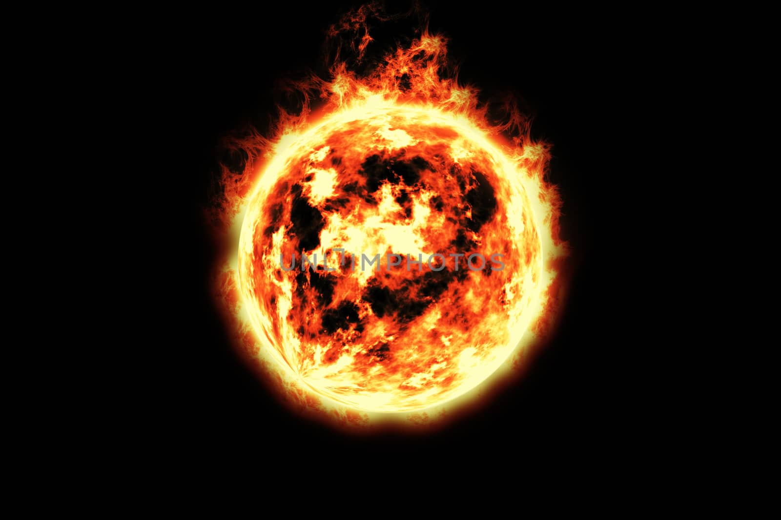 Computer digital drawing, dark background, red fireball