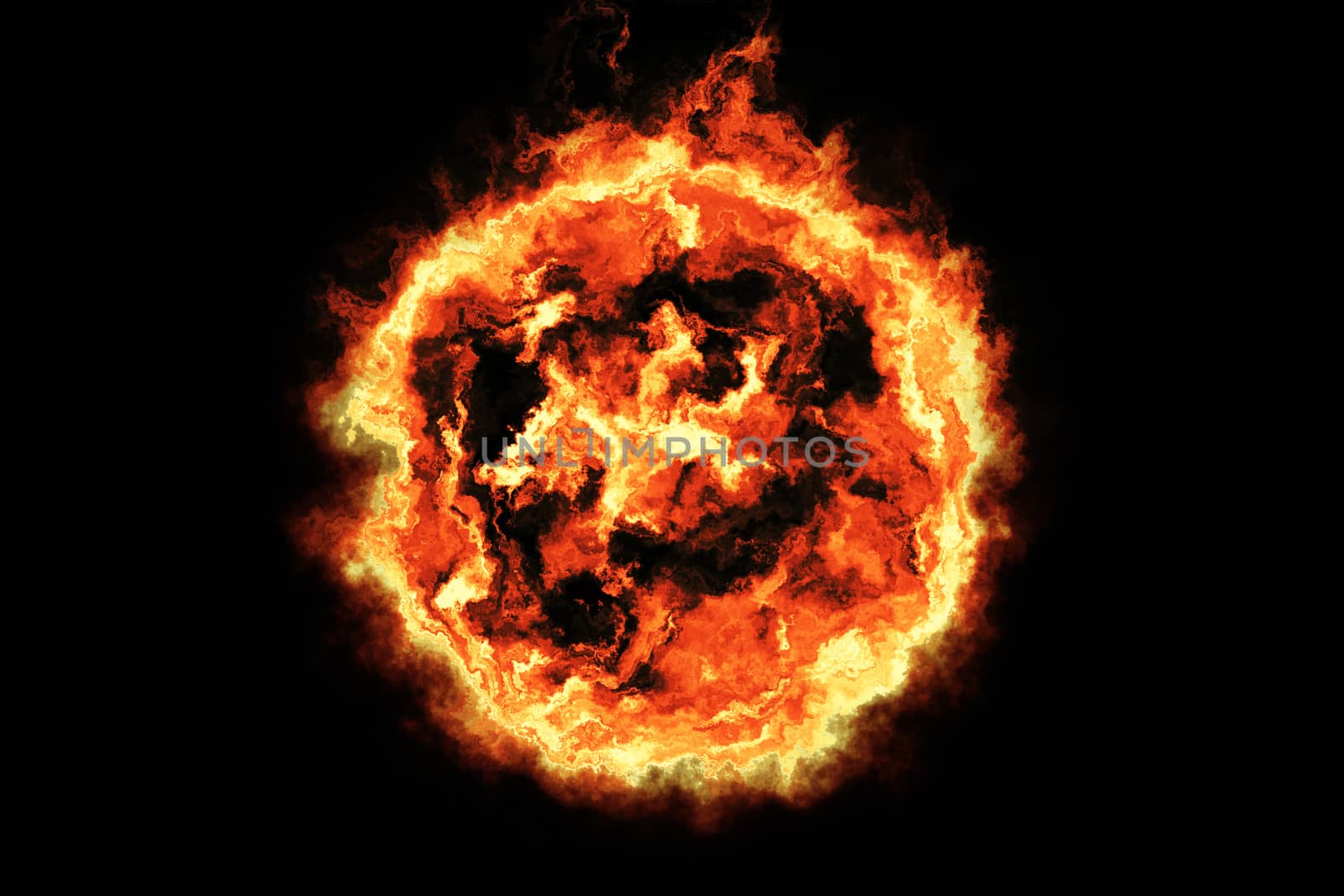 Computer digital drawing, dark background, red fireball