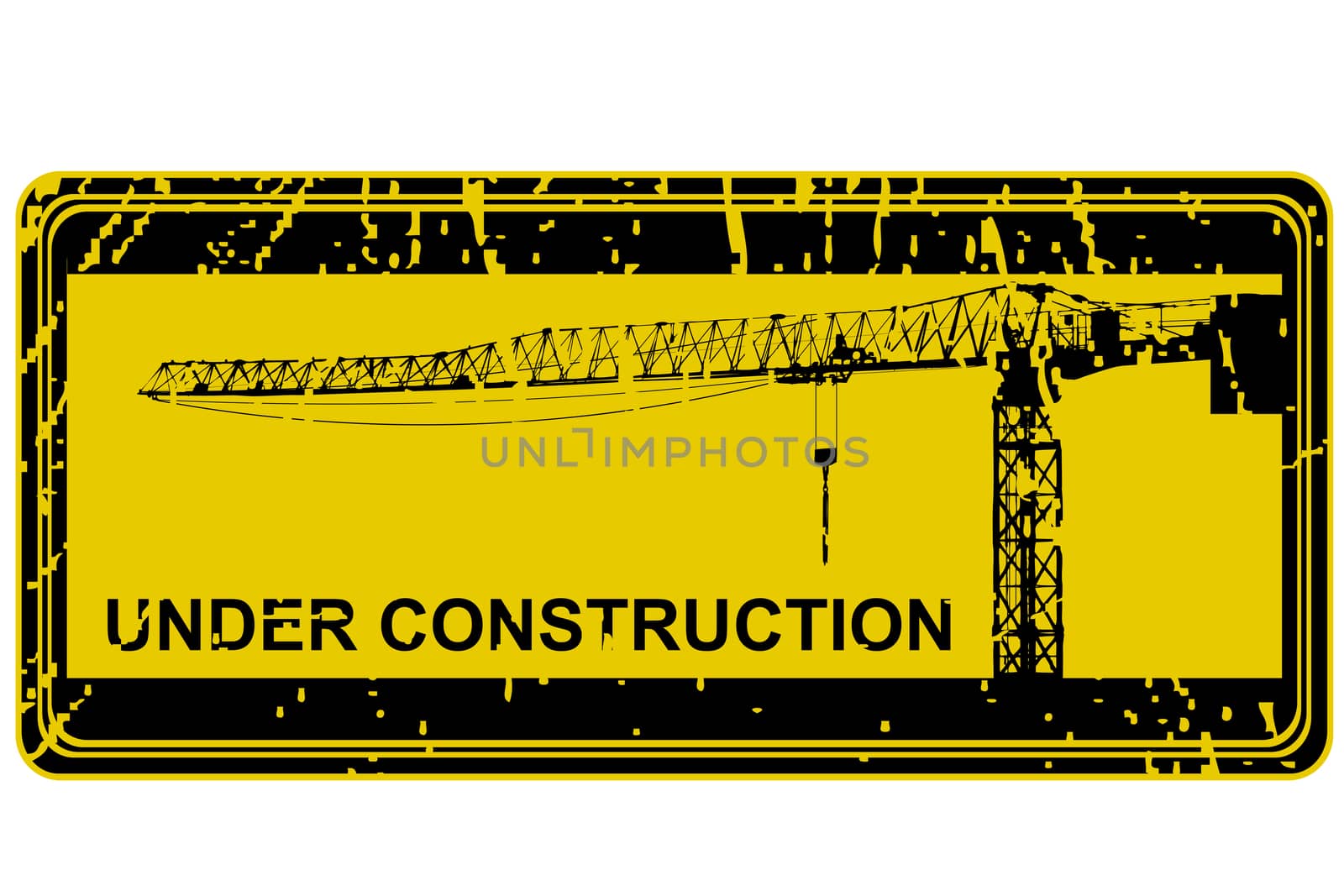 Under construction stamp with crane silhouette