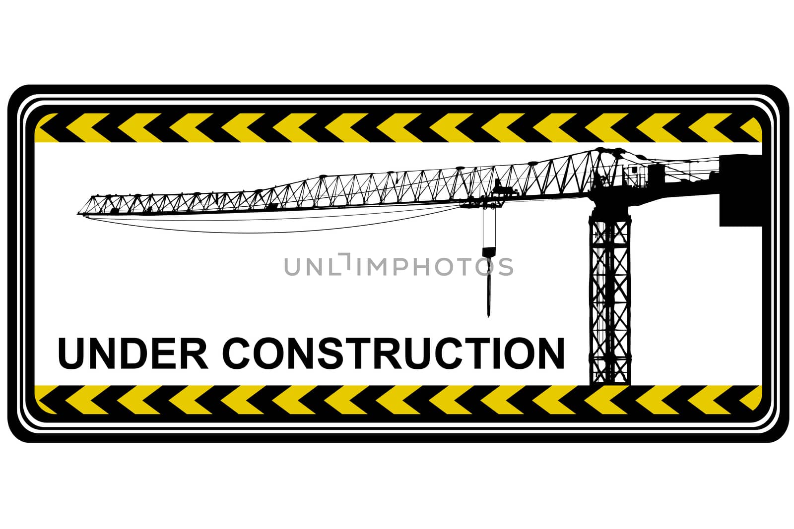 Under construction banner with crane silhouette