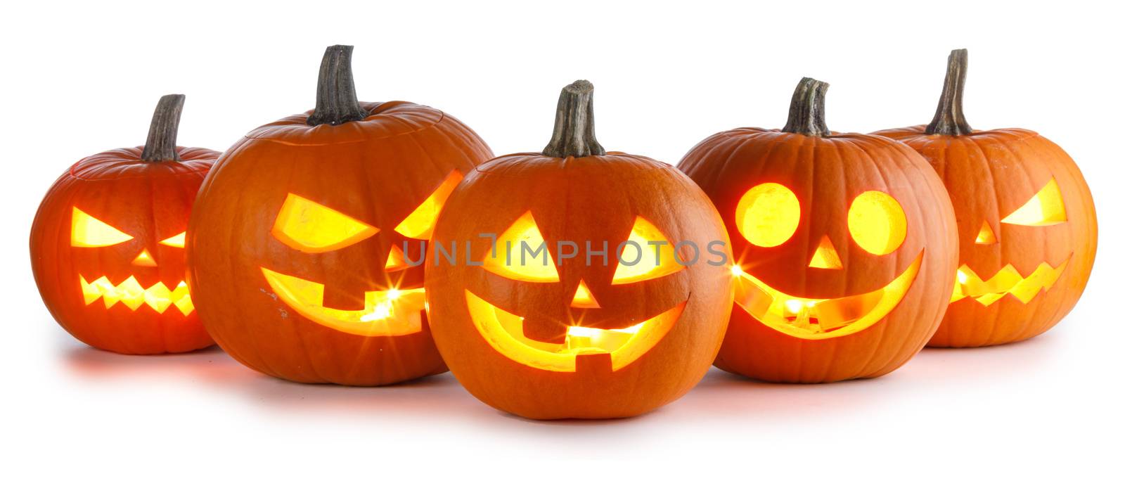 Five Halloween Pumpkins isolated on white background