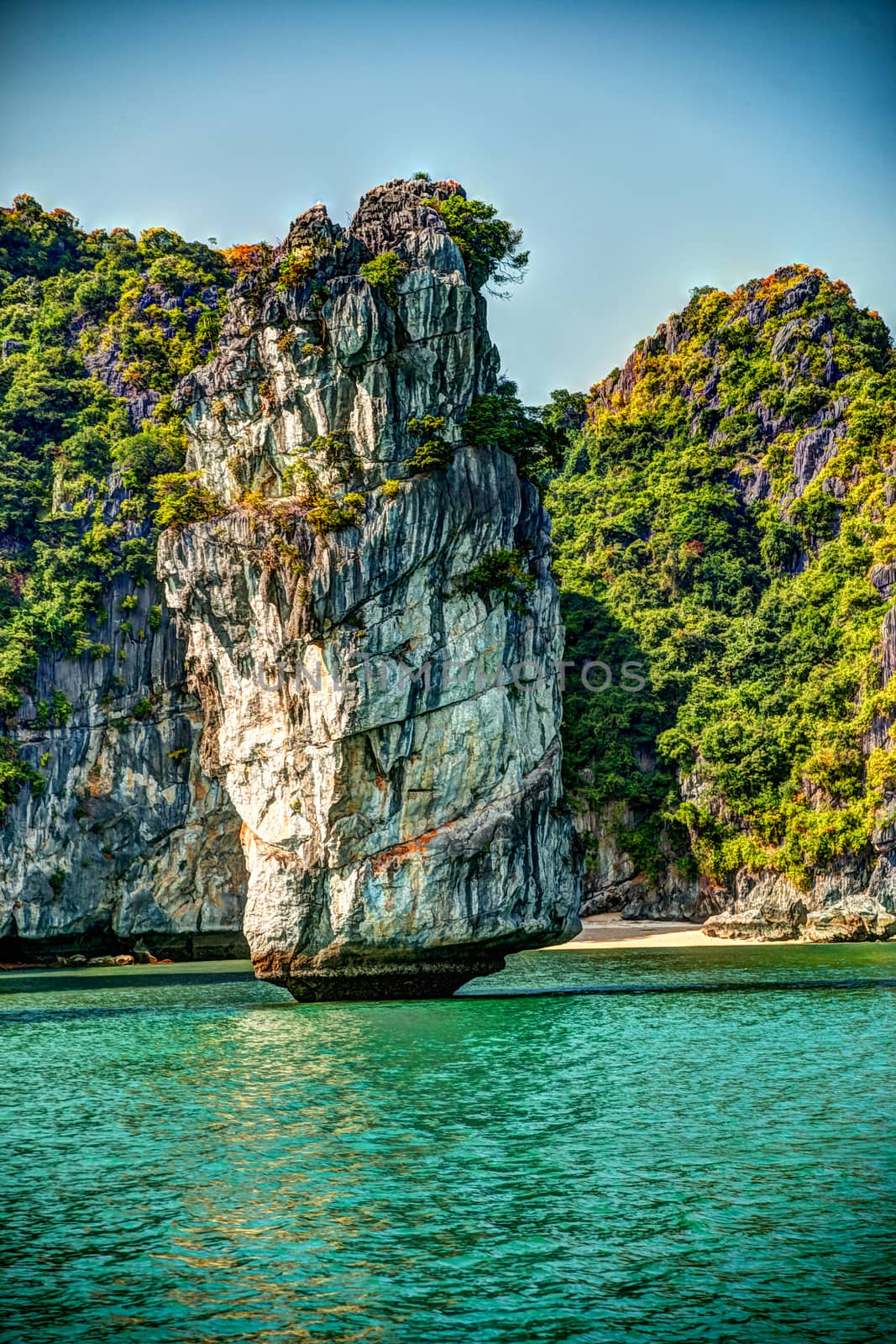 Vietnam Halong Bay beautiful sunset landscape background