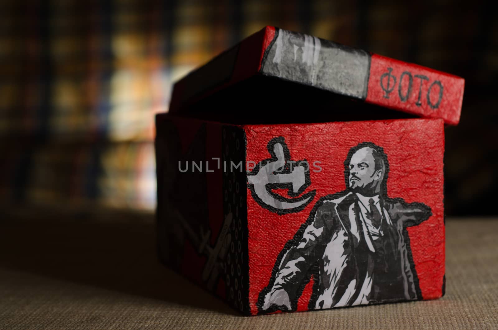 Red handmade cardboard box with russian topics and simbols by mikelju