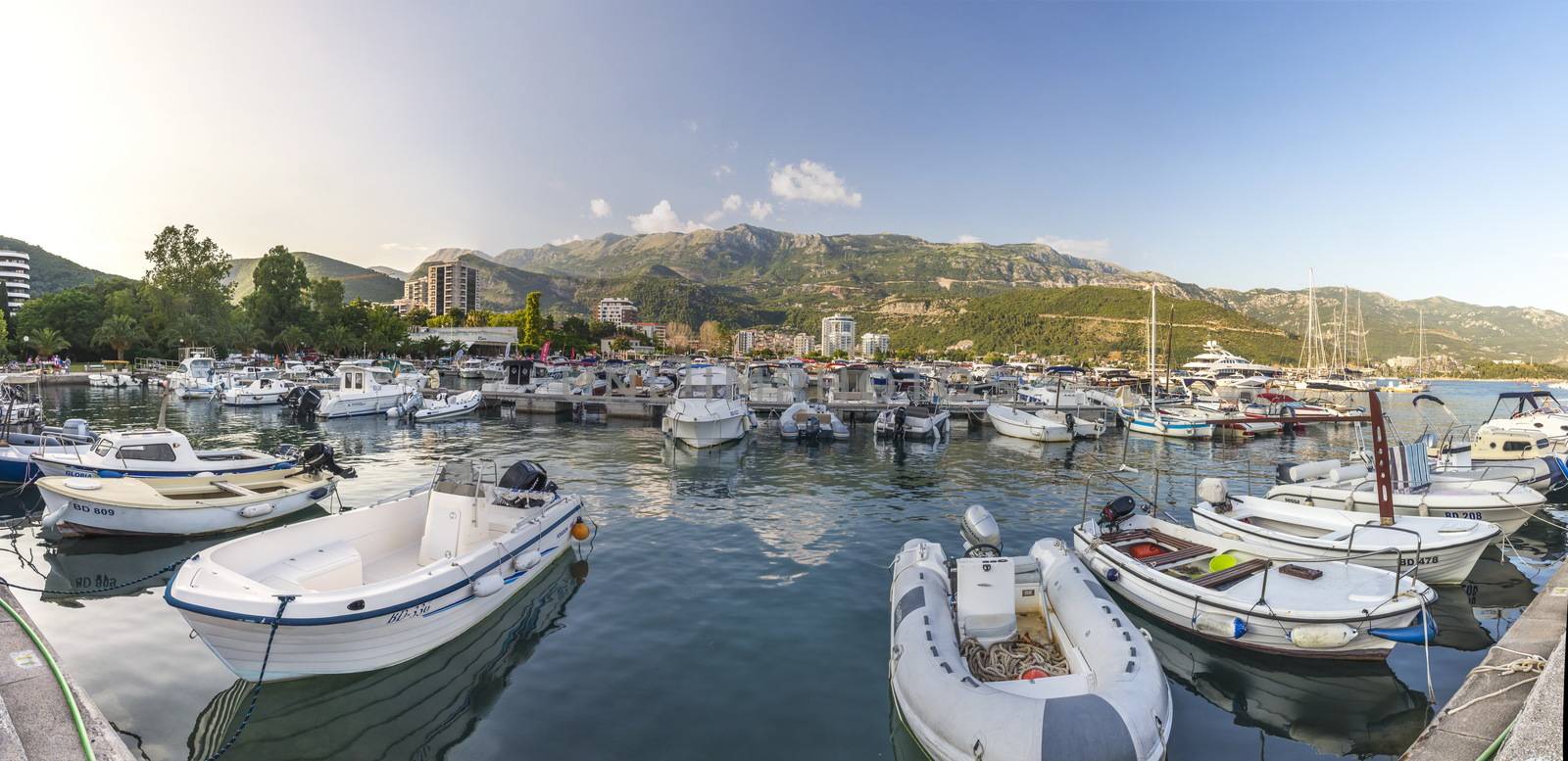 Budva, Montenegro - 07.10.2018.  Boats and Yachts in the Dukley Marina on a sunny summer day