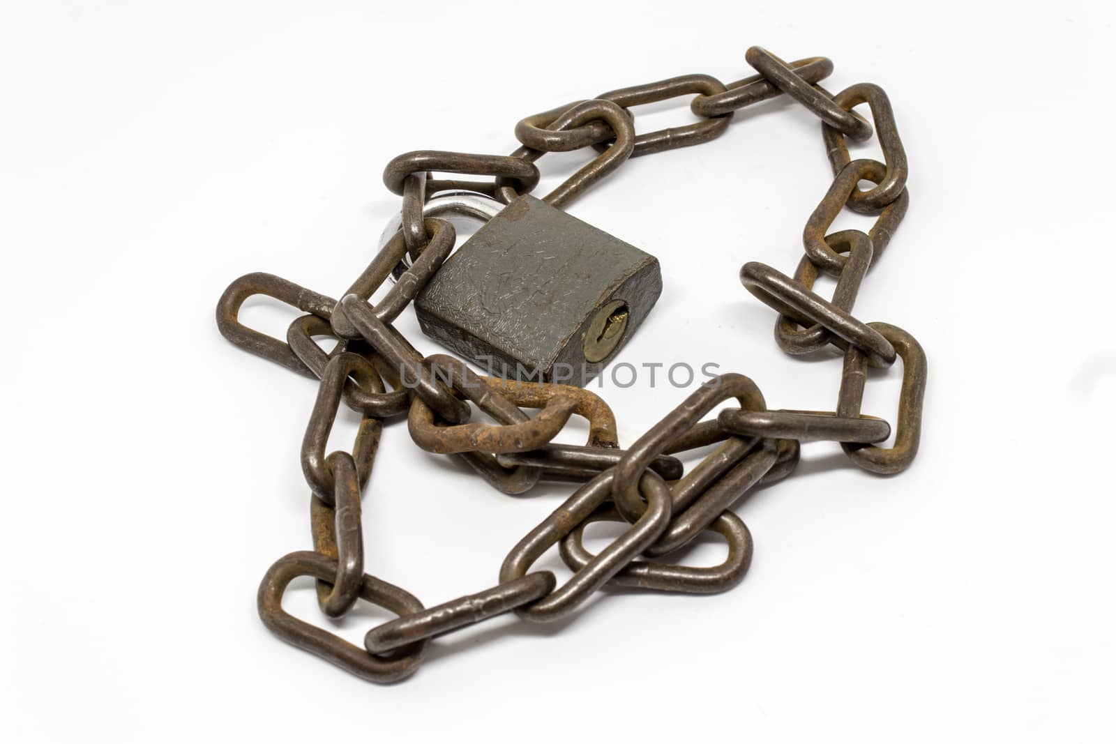 a chain and rusty chain with white background. object shoot with sharp details.
