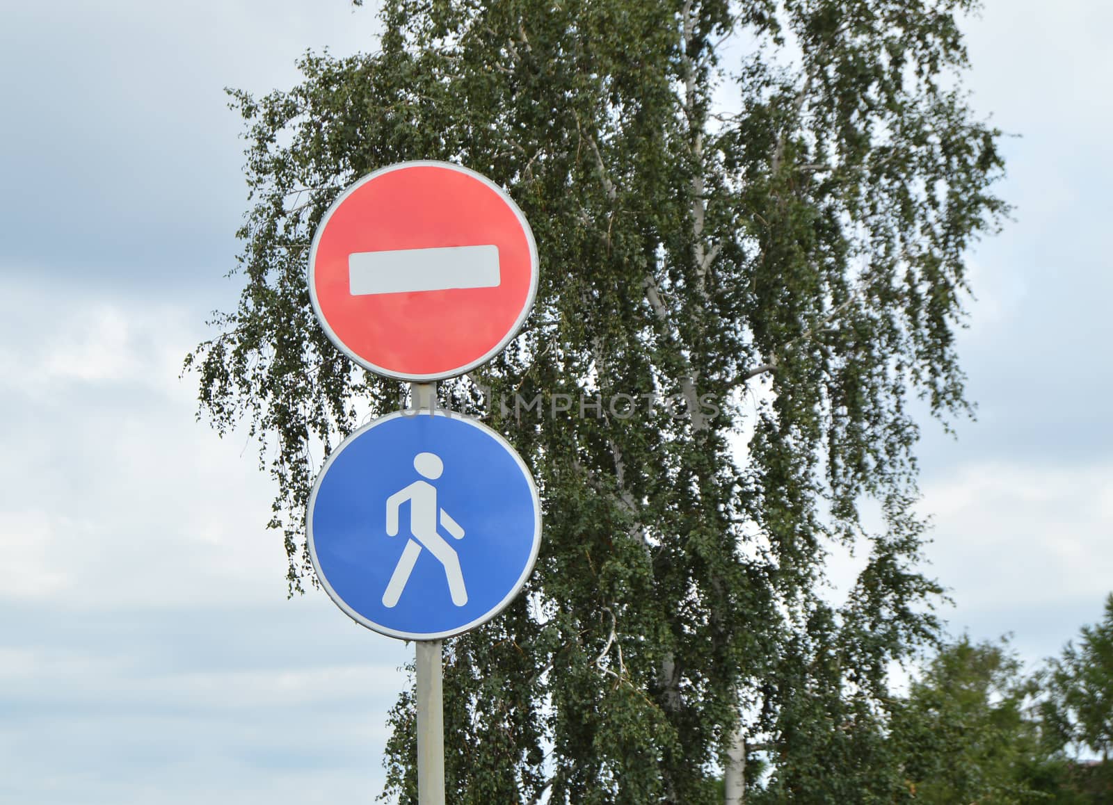 Signs road closed, pedestrian area in the Park by claire_lucia