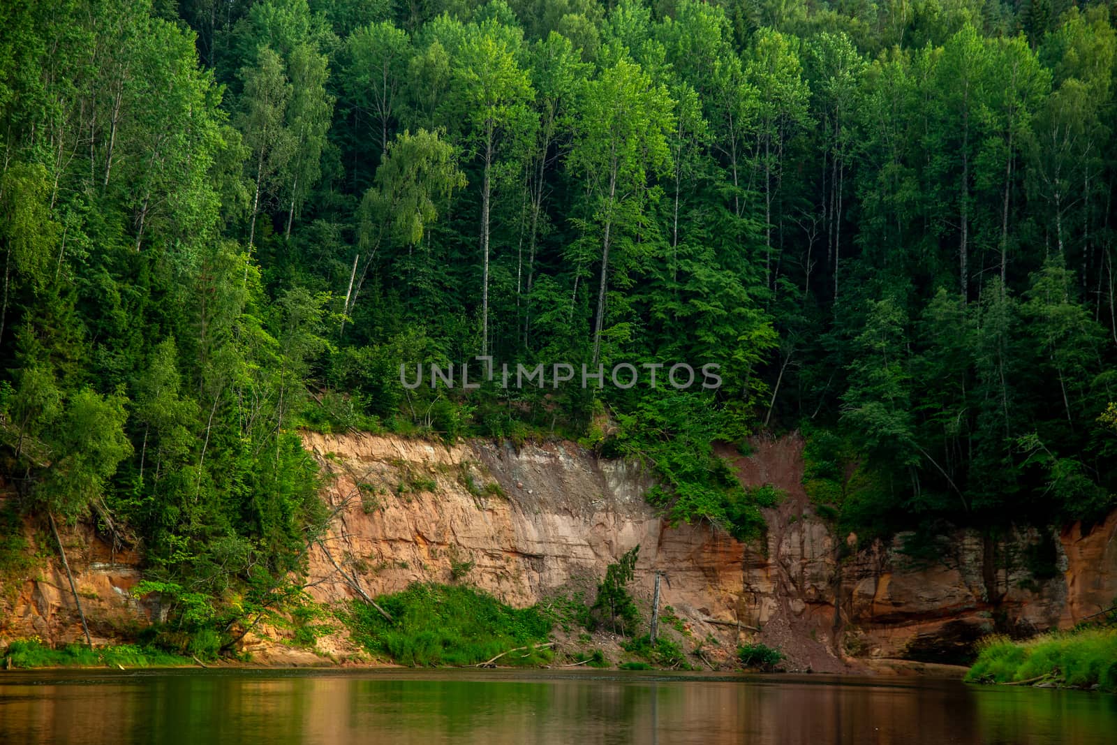 Landscape with river, cliff  and forest in Latvia. by fotorobs