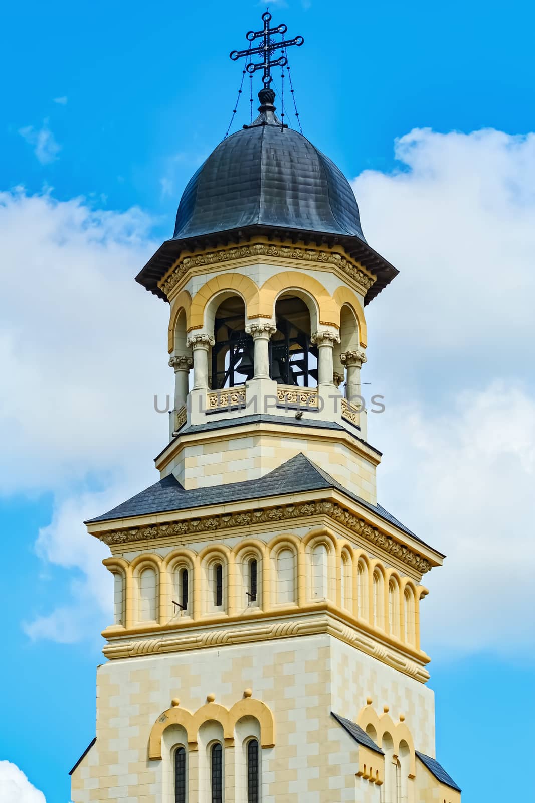 Tower of Coronation Cathedral in Alba Iulia, Romania