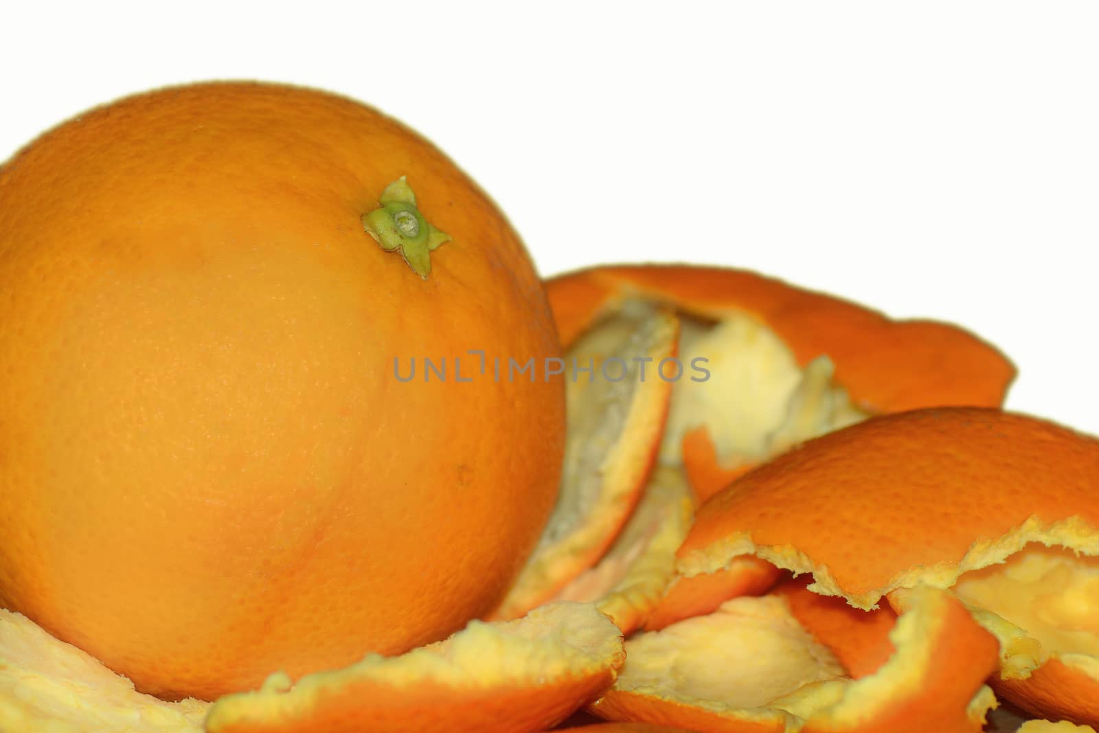 Orange and paring, peeling on the white background