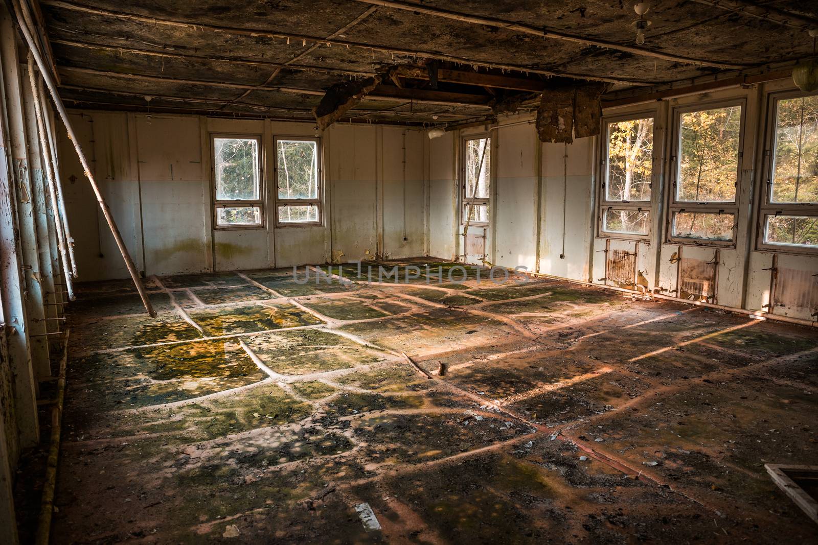 Devastated room in an abandoned building