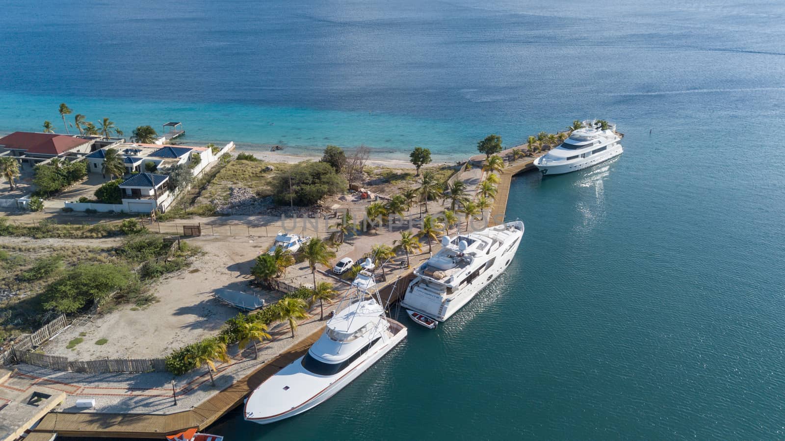 caribbean boat yacht harbor Bonaire island aerial drone top view