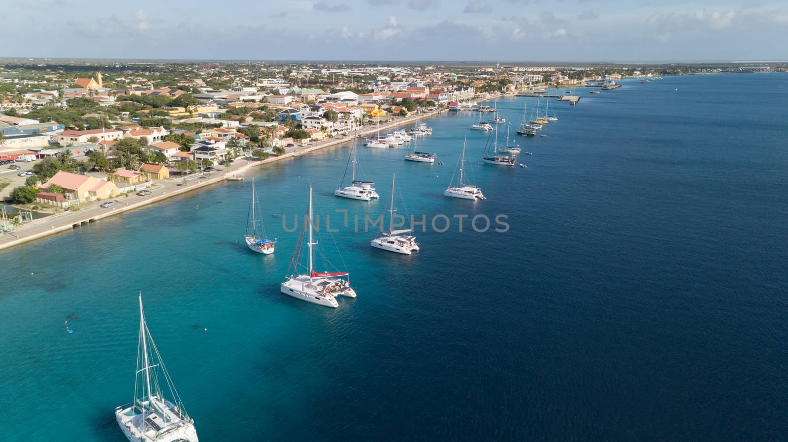 caribbean boat yacht harbor Bonaire island aerial drone top view