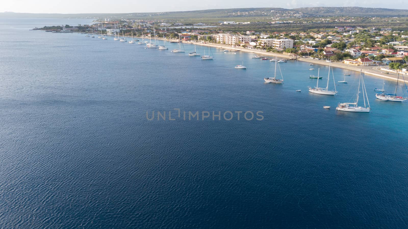 caribbean boat yacht harbor Bonaire island aerial drone top view