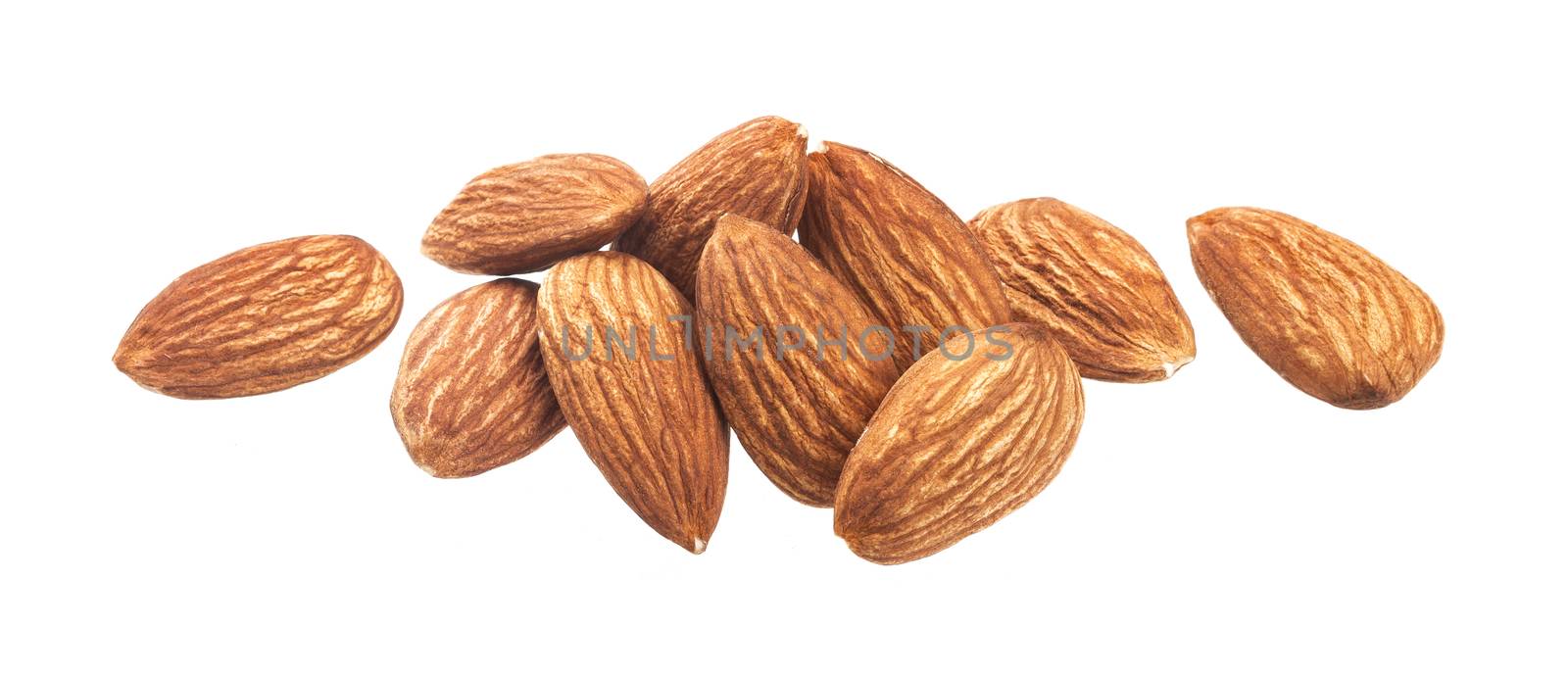 Heap of almond nuts isolated on a white background by xamtiw